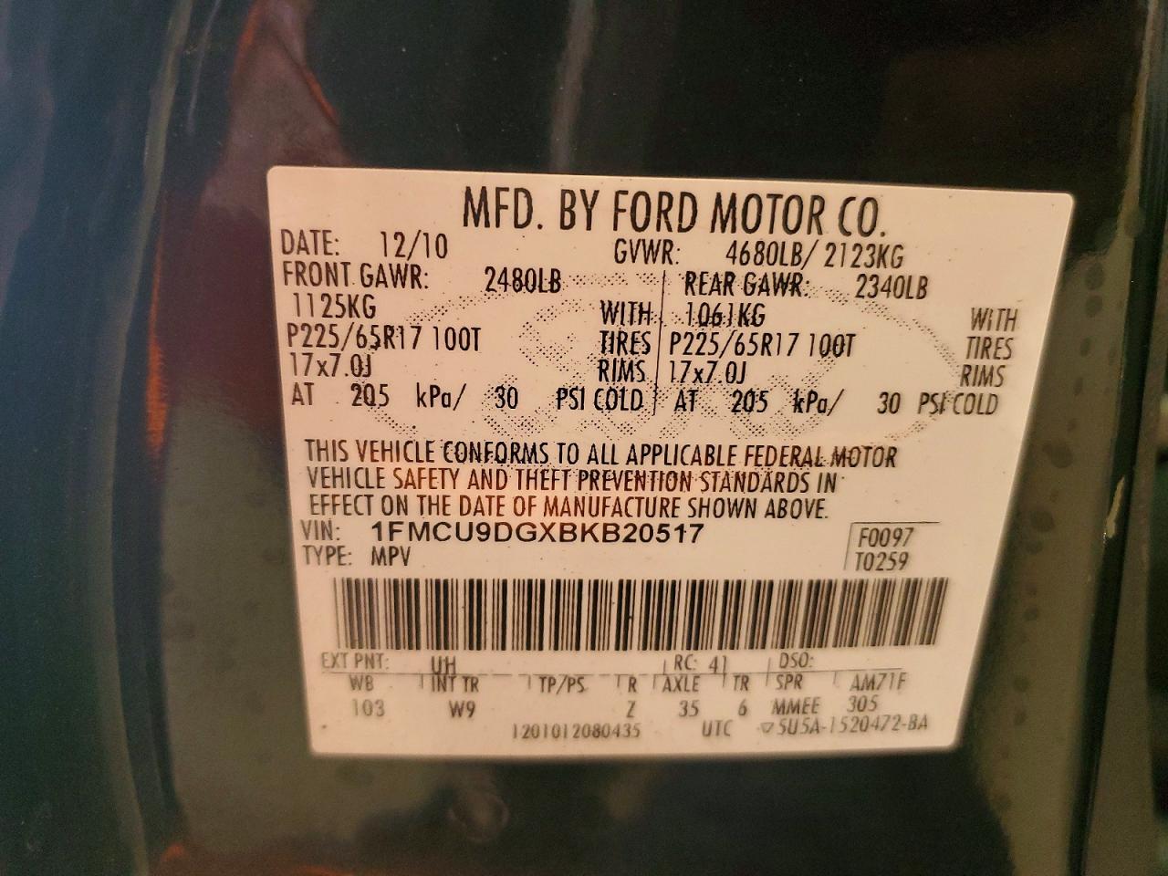 2011 Ford Escape Xlt Black vin: 1FMCU9DGXBKB20517