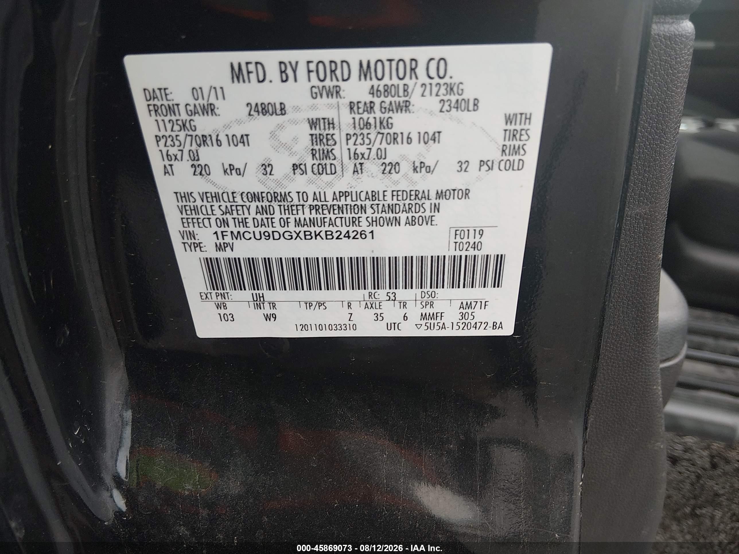 2011 Ford Escape Xlt Black vin: 1FMCU9DGXBKB24261