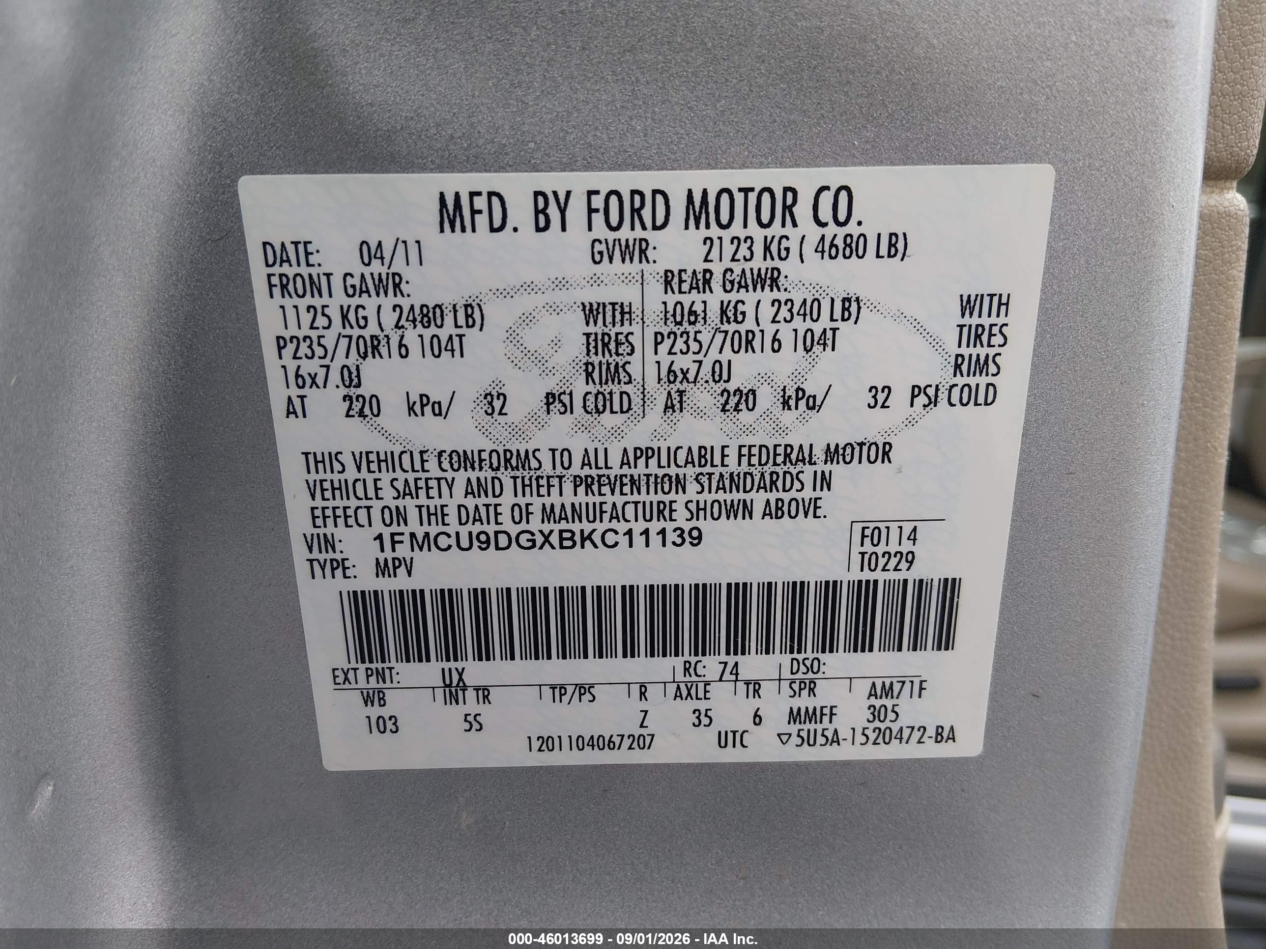 2011 Ford Escape Xlt Silver vin: 1FMCU9DGXBKC11139