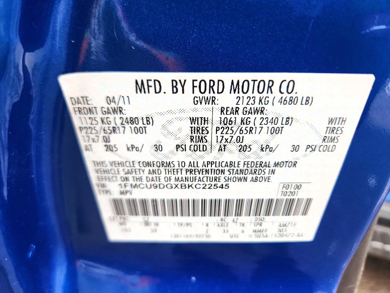 2011 Ford Escape Xlt Blue vin: 1FMCU9DGXBKC22545