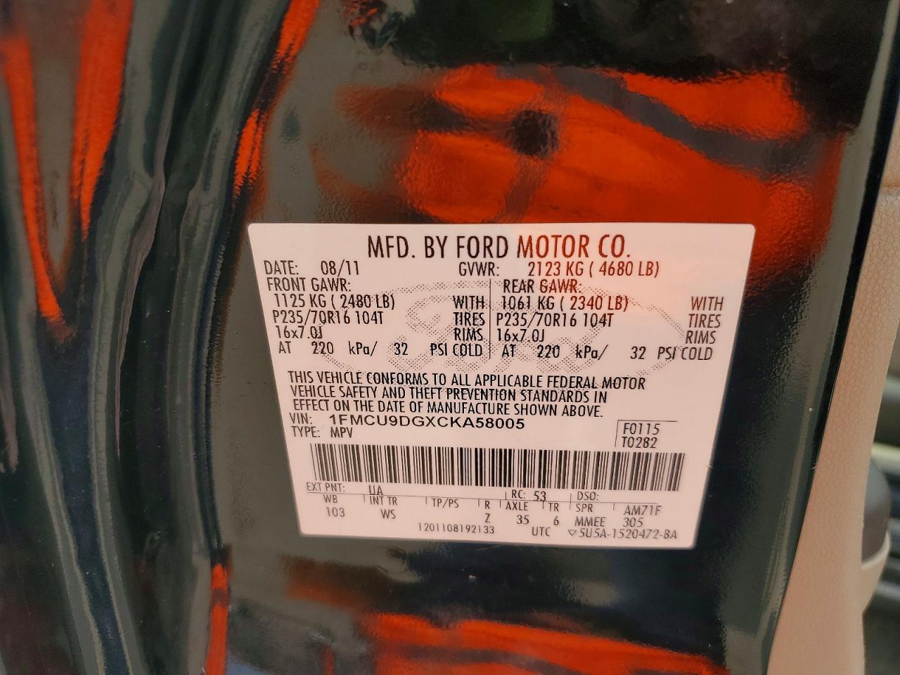 2012 Ford Escape Xlt Black vin: 1FMCU9DGXCKA58005