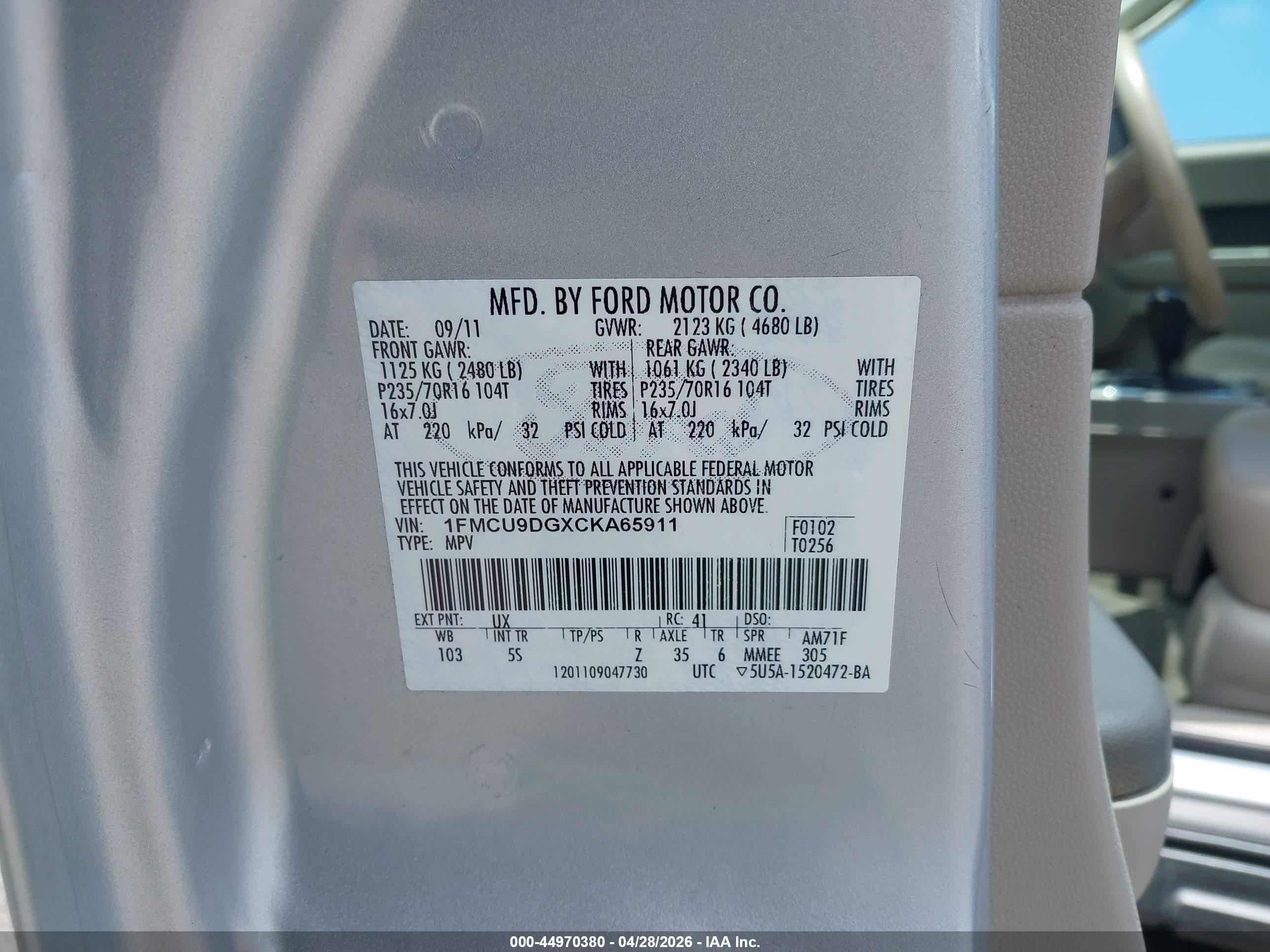 2012 Ford Escape Xlt Silver vin: 1FMCU9DGXCKA65911