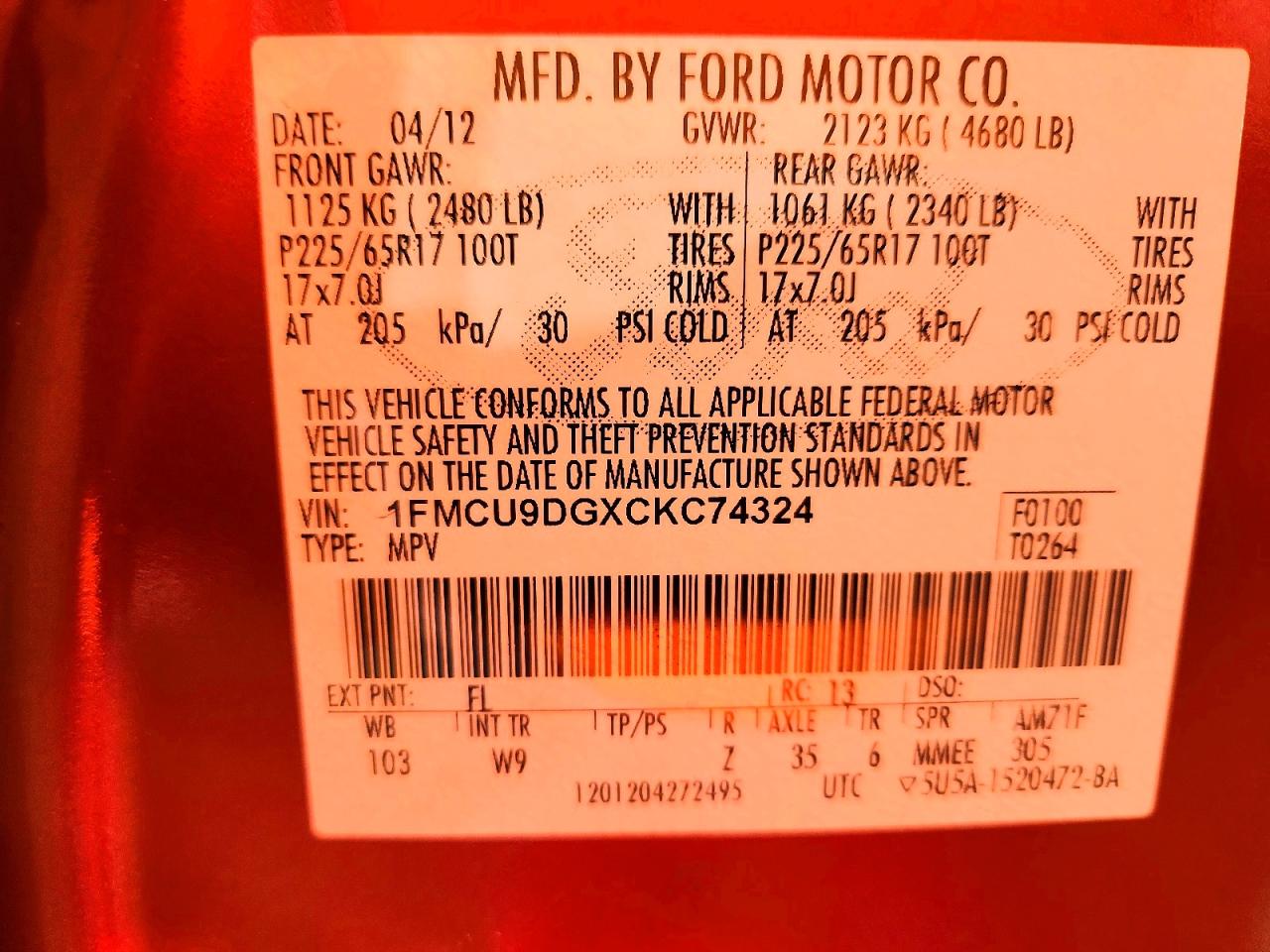 2012 Ford Escape Xlt Красный vin: 1FMCU9DGXCKC74324