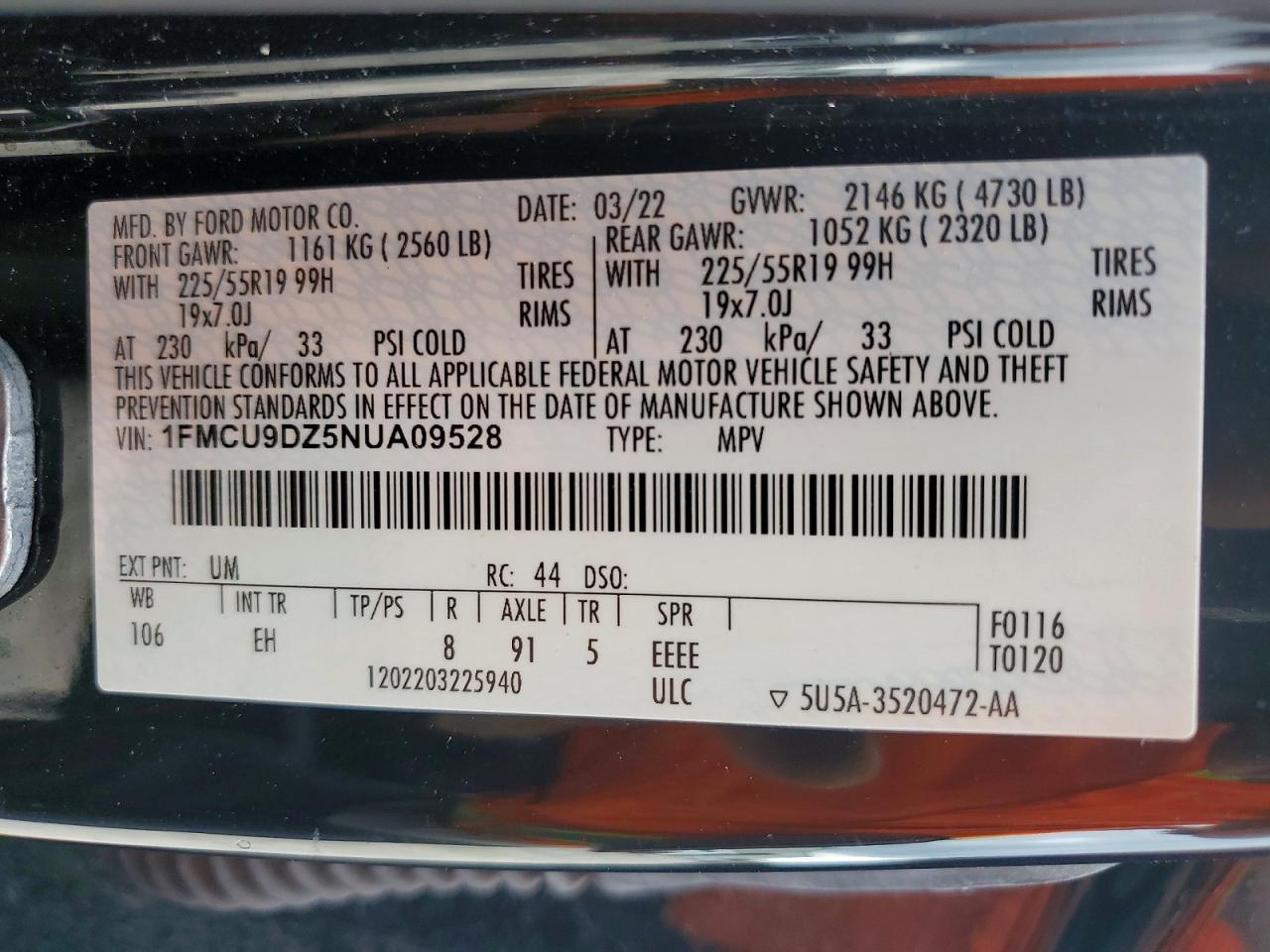 2022 Ford Escape Titanium Black vin: 1FMCU9DZ5NUA09528