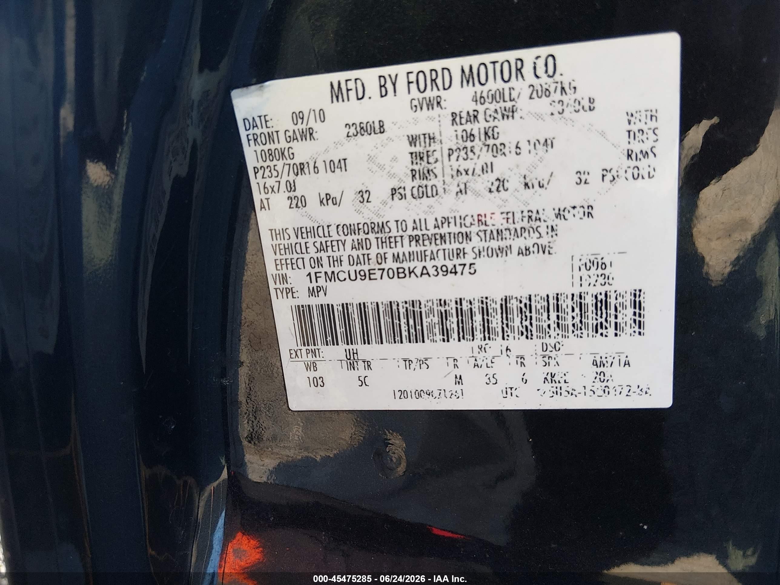 2011 Ford Escape Limited Black vin: 1FMCU9E70BKA39475