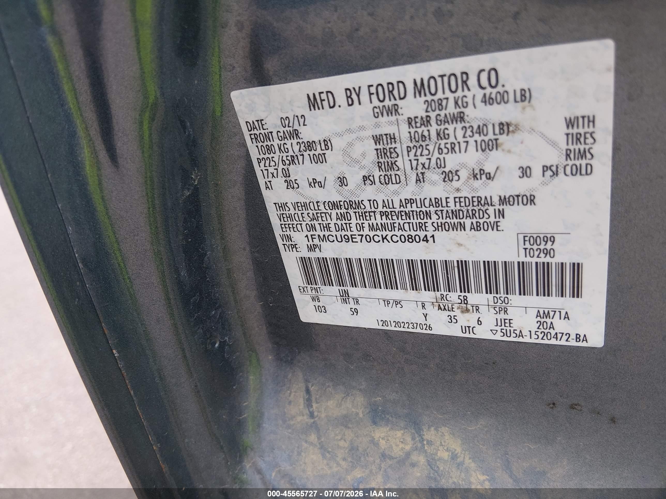 2012 Ford Escape Limited Blue vin: 1FMCU9E70CKC08041