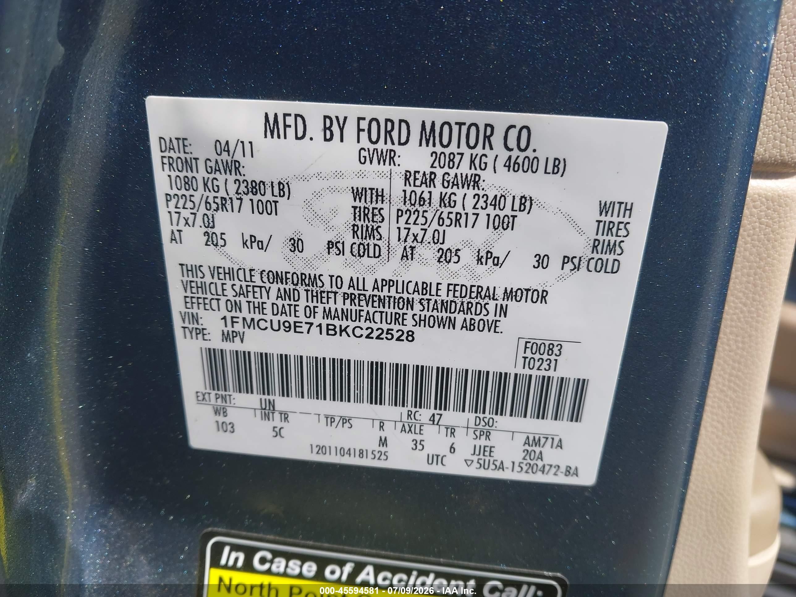 2011 Ford Escape Limited Blue vin: 1FMCU9E71BKC22528
