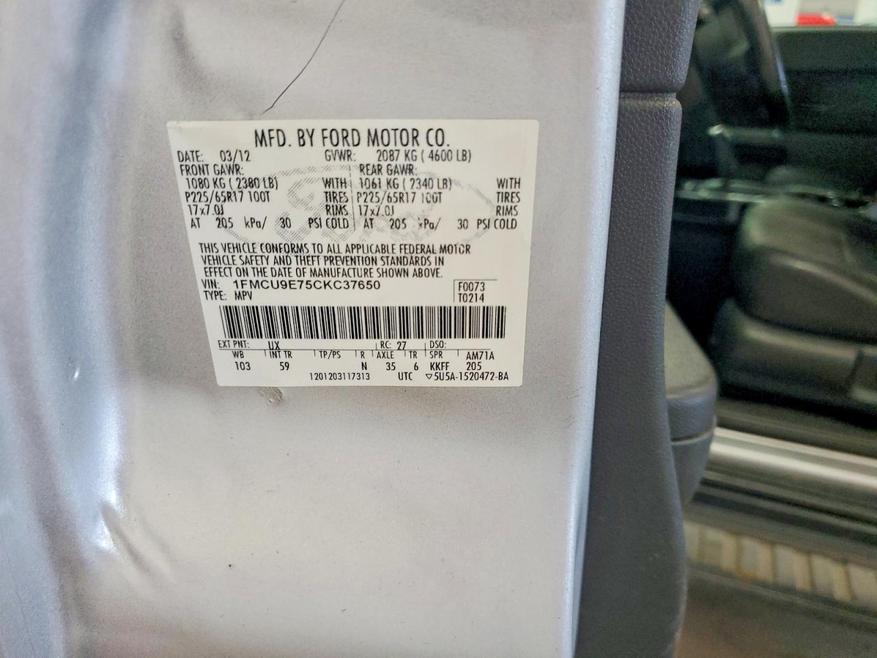 2012 Ford Escape Limited Silver vin: 1FMCU9E75CKC37650