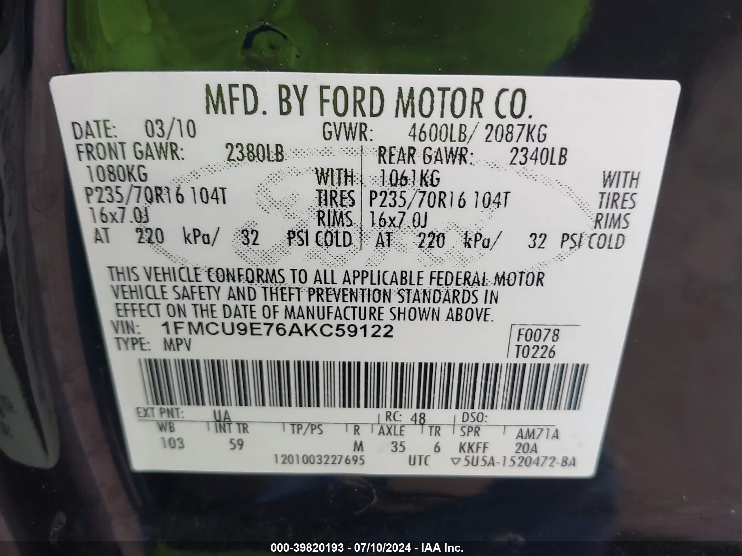 2010 Ford Escape Limited Black vin: 1FMCU9E76AKC59122