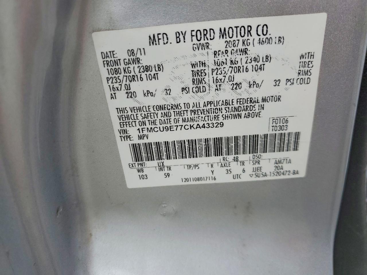 2012 Ford Escape Limited Silver vin: 1FMCU9E77CKA43329