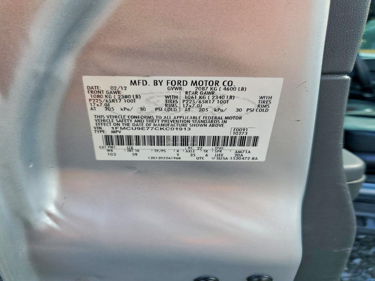 2012 Ford Escape Limited Silver vin: 1FMCU9E77CKC01913