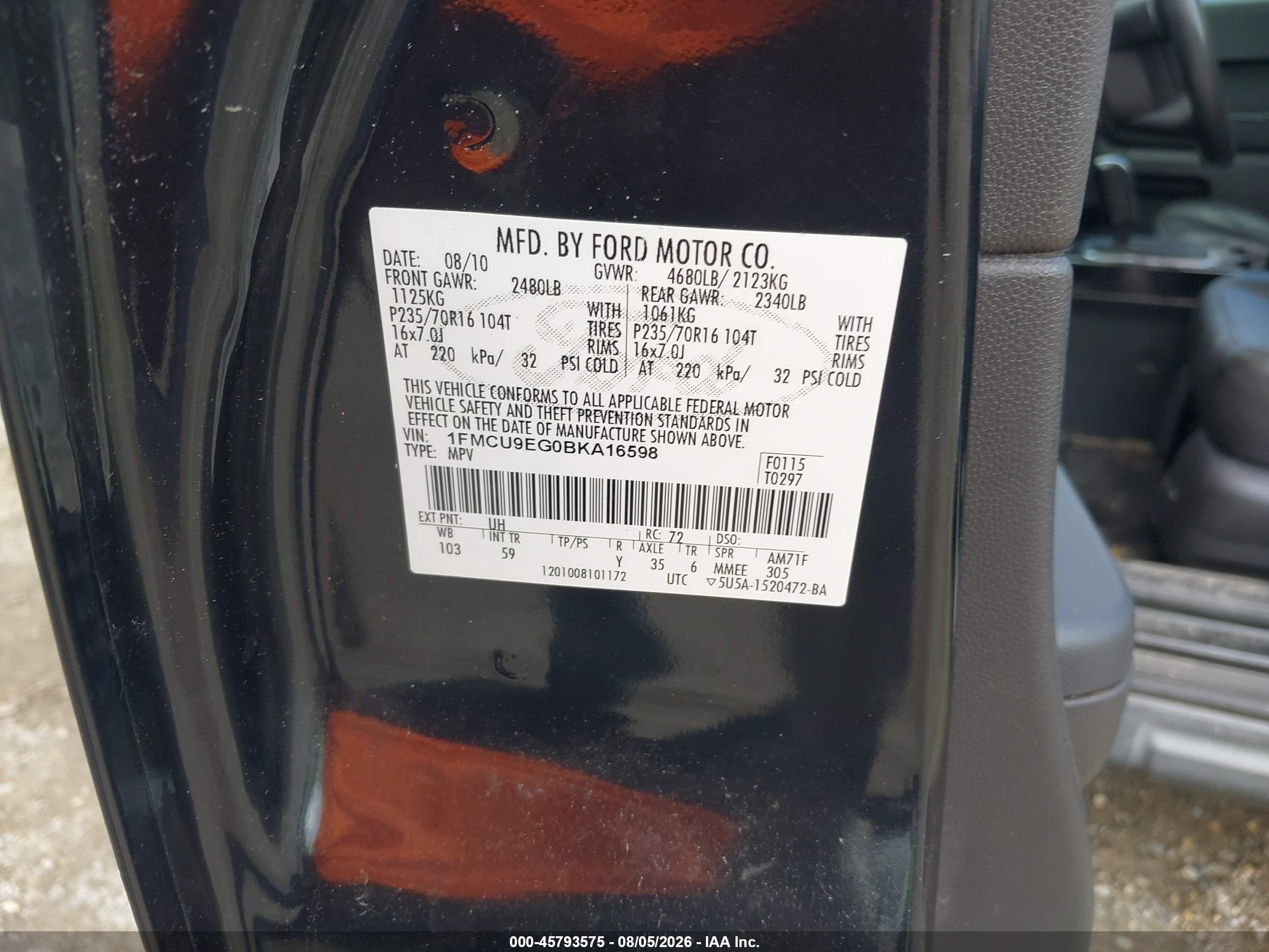 2011 Ford Escape Limited Black vin: 1FMCU9EG0BKA16598