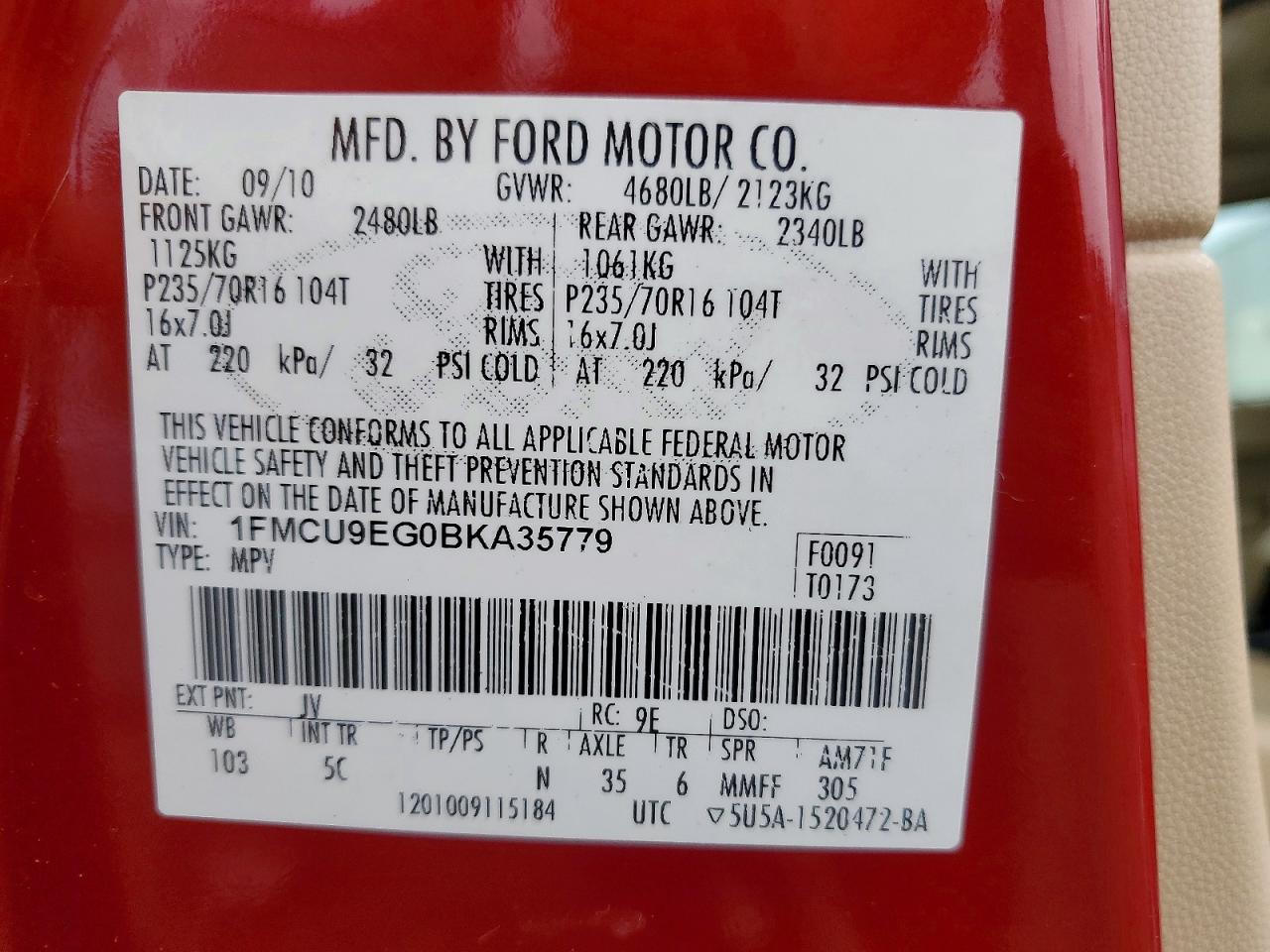2011 Ford Escape Limited Red vin: 1FMCU9EG0BKA35779