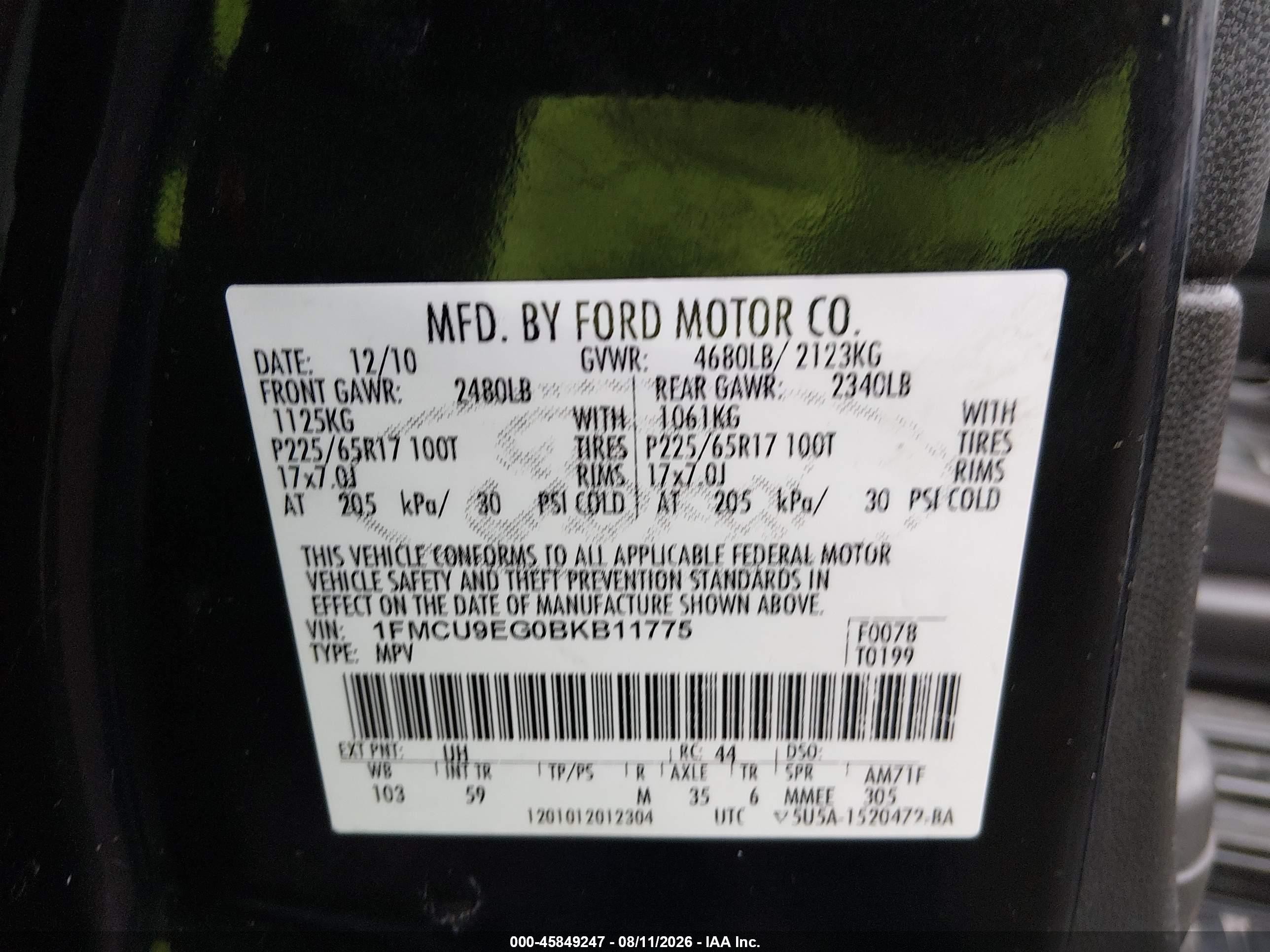 2011 Ford Escape Limited Black vin: 1FMCU9EG0BKB11775