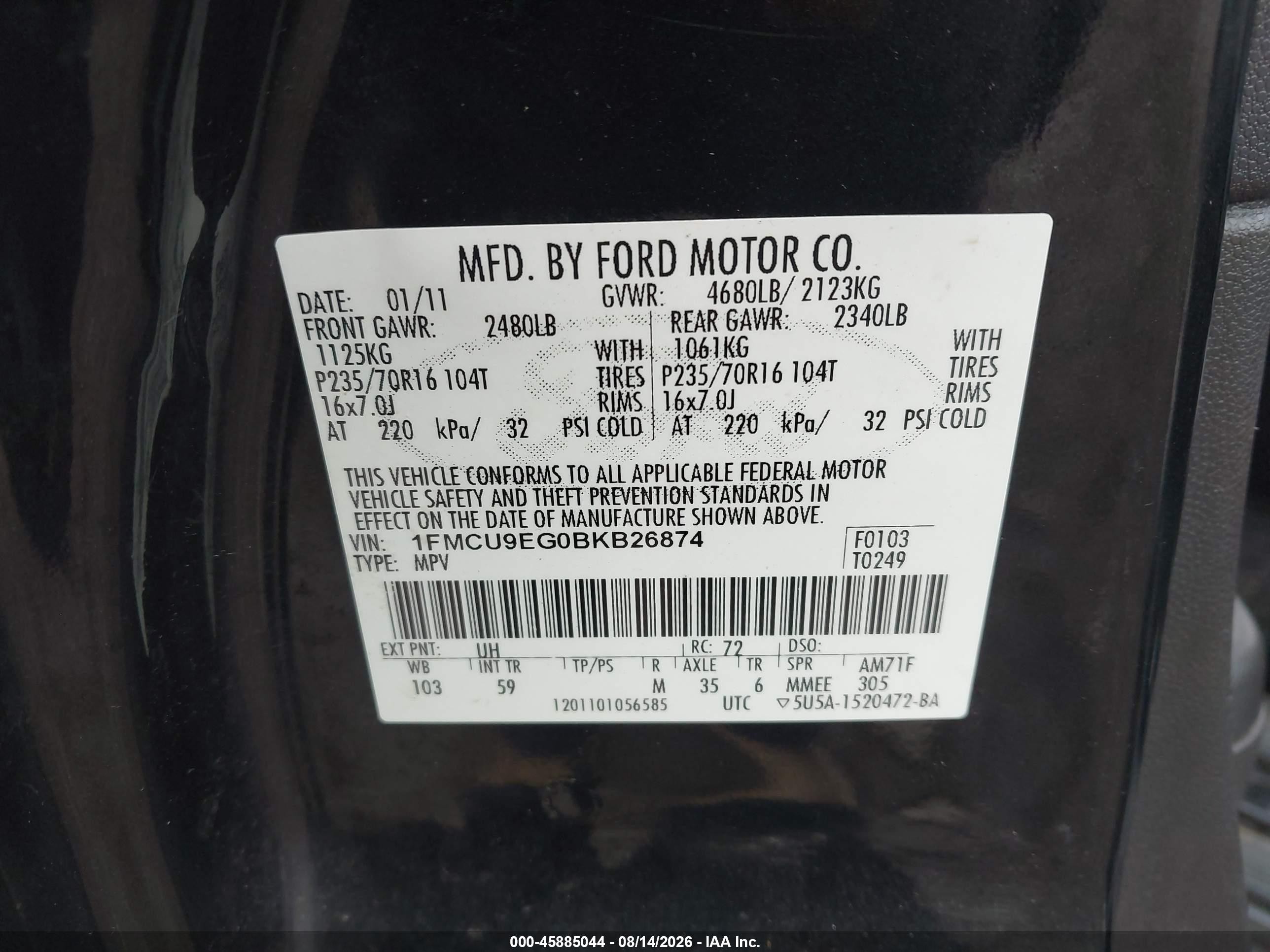 2011 Ford Escape Limited Black vin: 1FMCU9EG0BKB26874