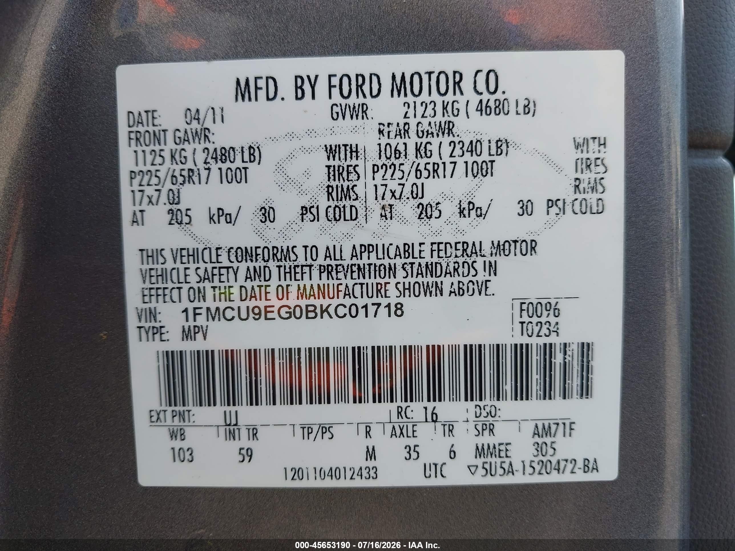 2011 Ford Escape Limited Gray vin: 1FMCU9EG0BKC01718