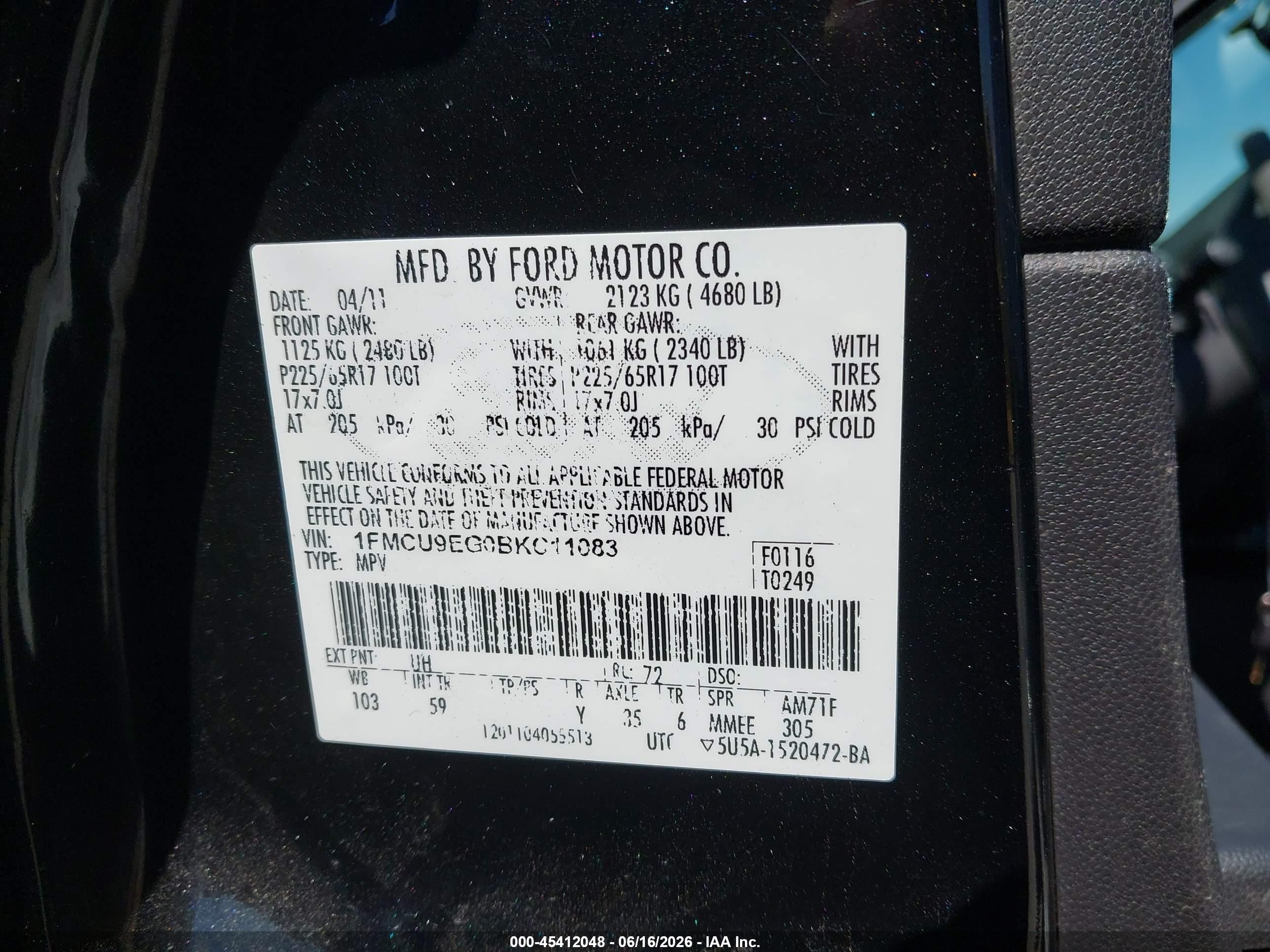 2011 Ford Escape Limited Black vin: 1FMCU9EG0BKC11083