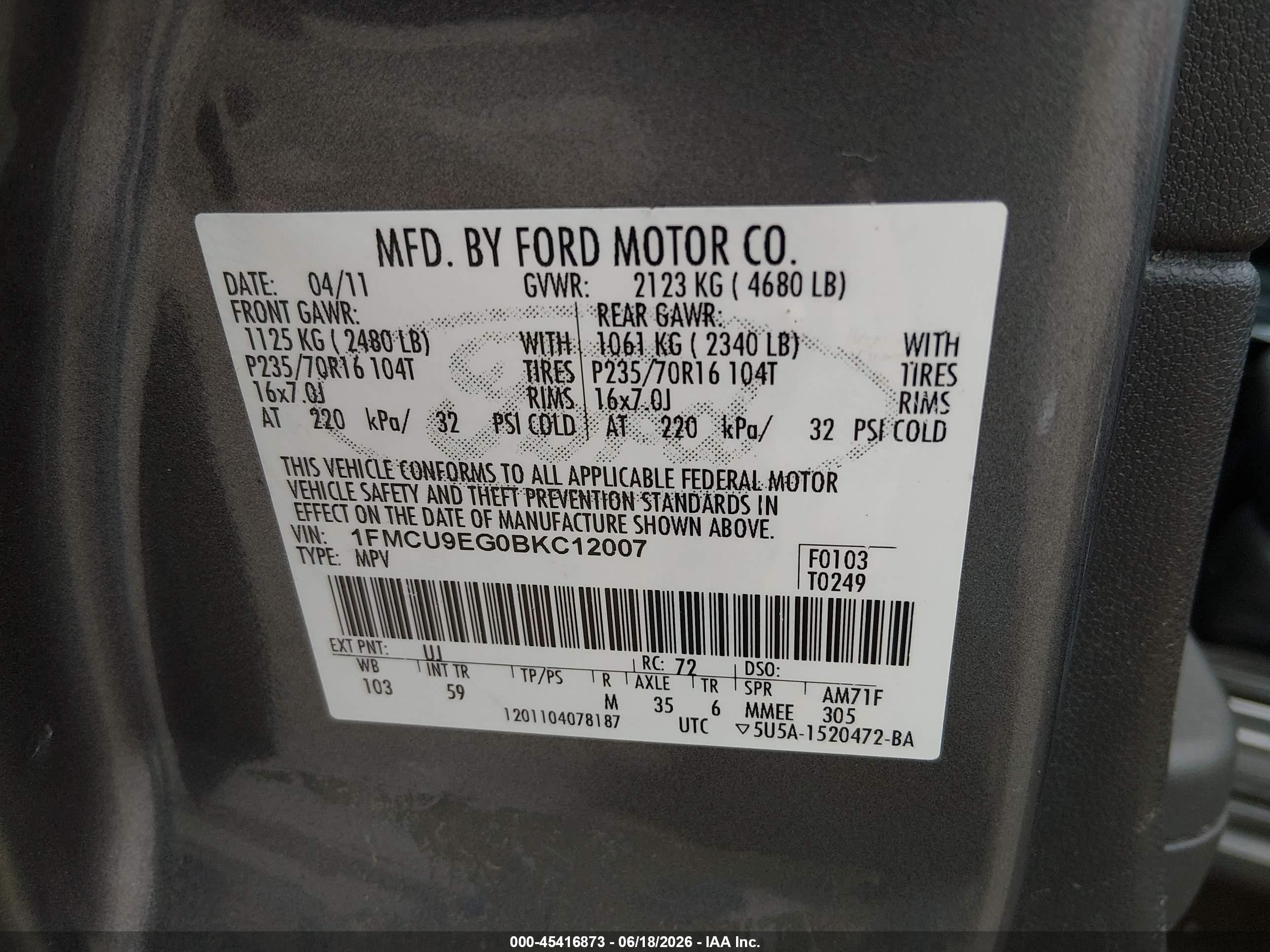 2011 Ford Escape Limited Gray vin: 1FMCU9EG0BKC12007