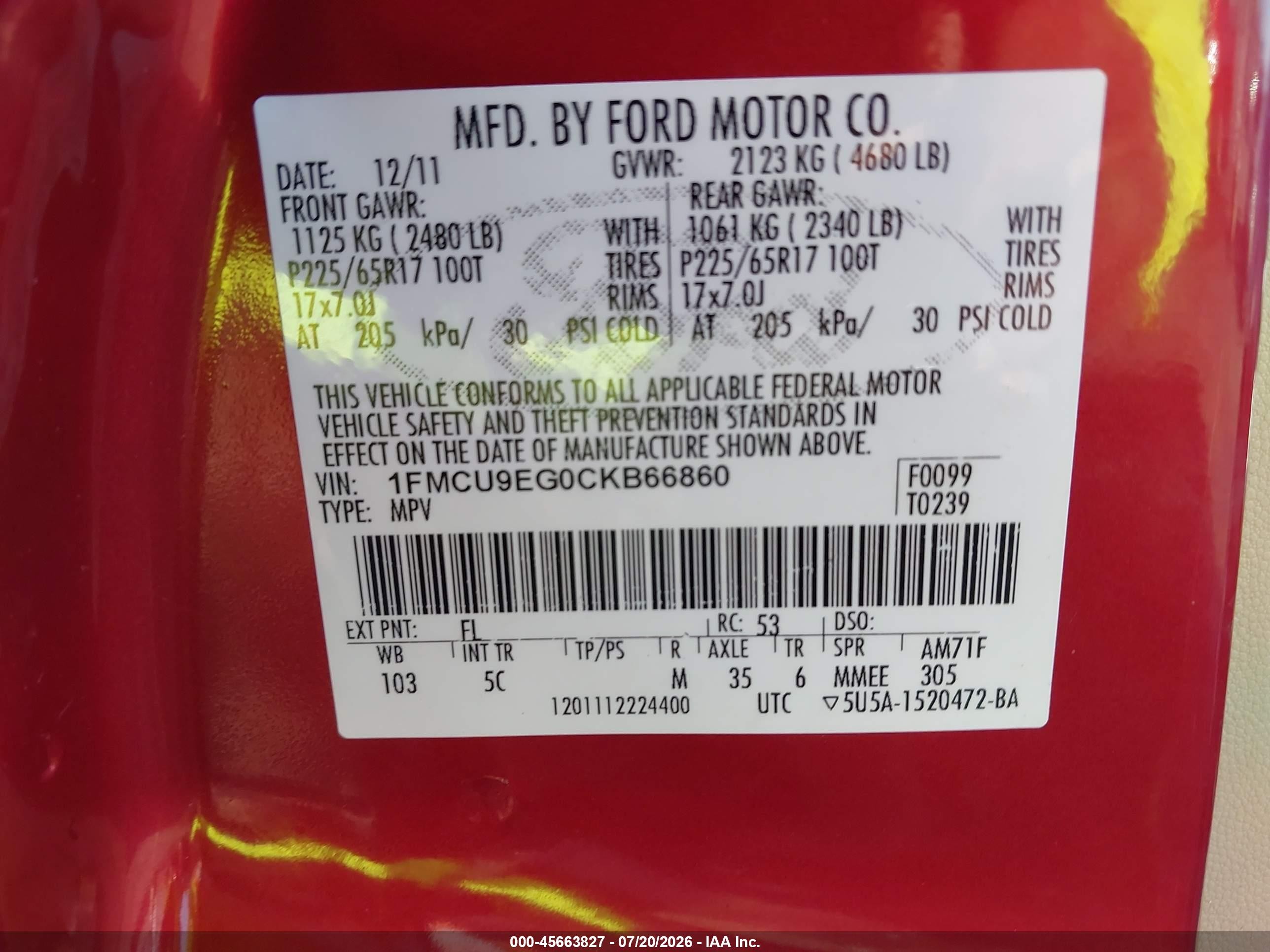 2012 Ford Escape Limited Red vin: 1FMCU9EG0CKB66860
