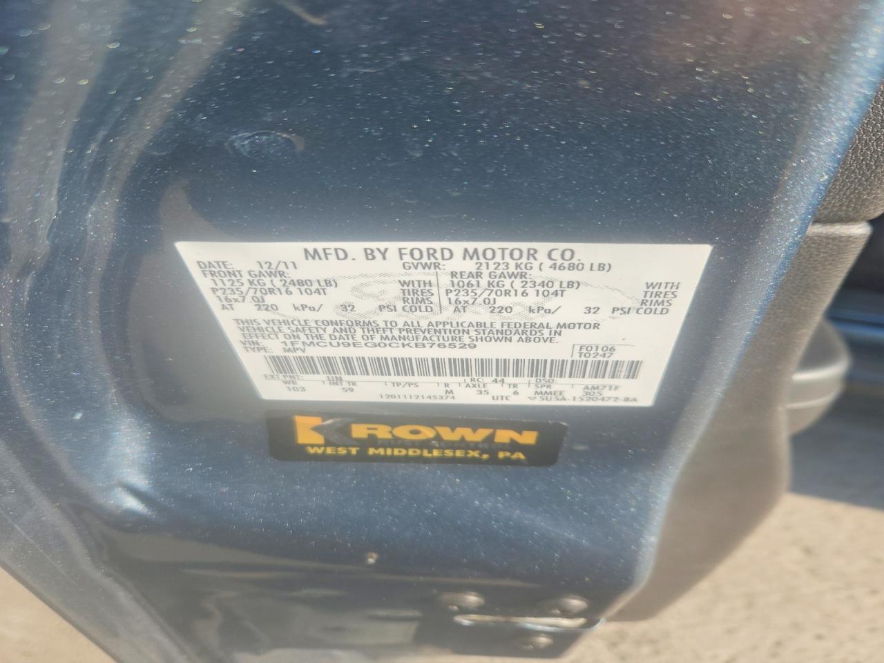 2012 Ford Escape Limited Blue vin: 1FMCU9EG0CKB76529