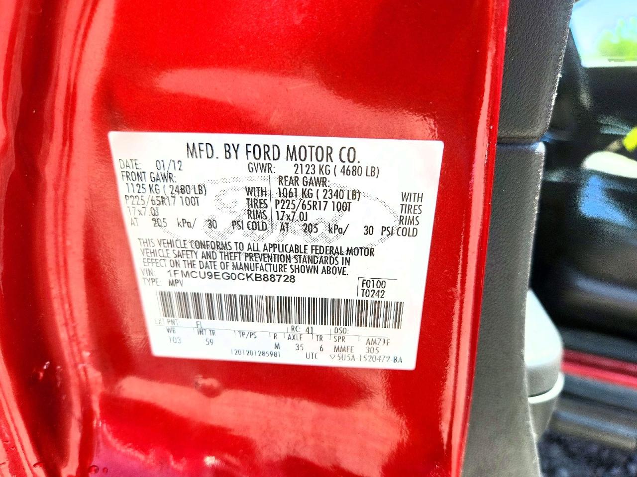 2012 Ford Escape Limited Red vin: 1FMCU9EG0CKB88728