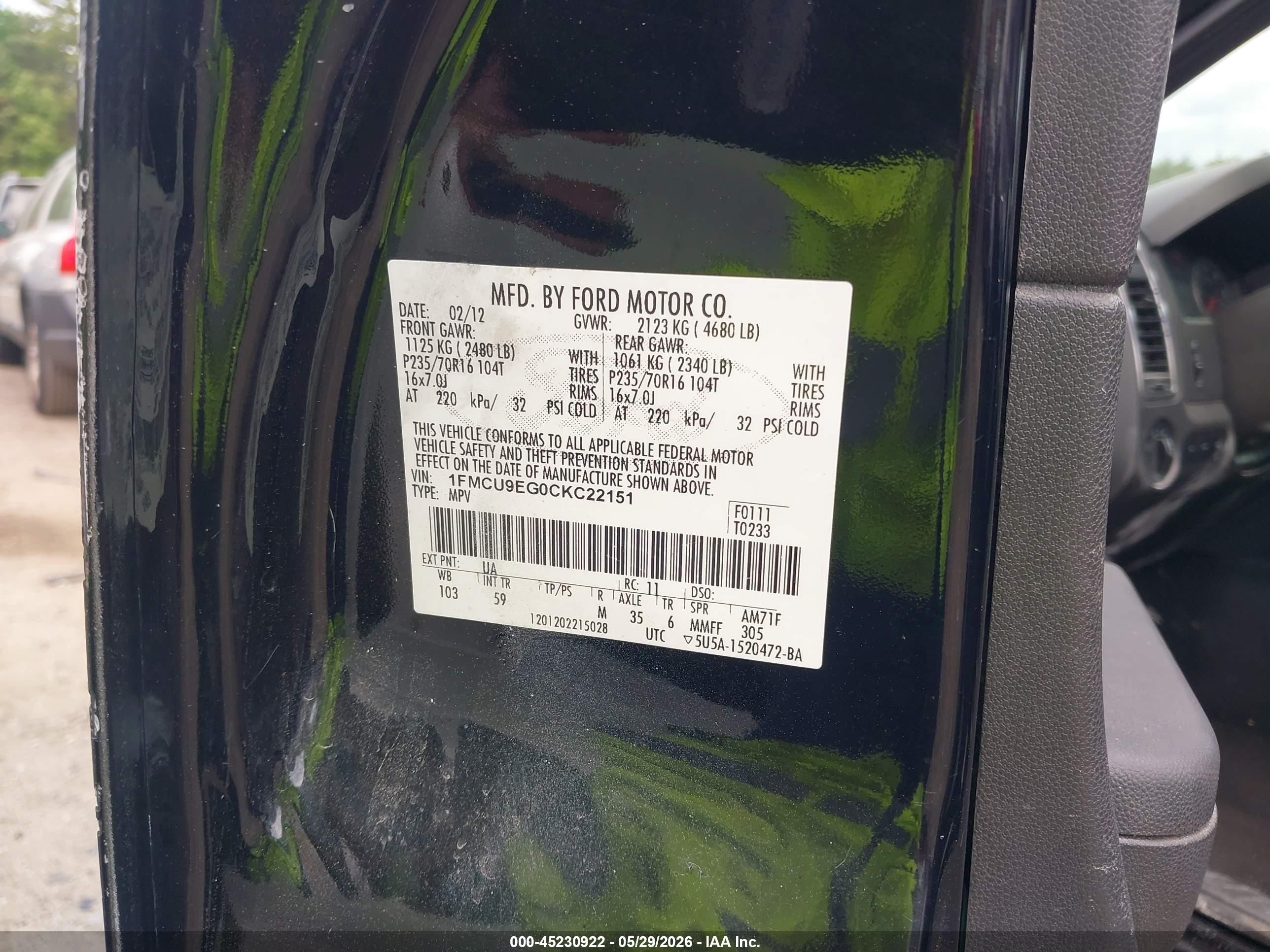 2012 Ford Escape Limited Black vin: 1FMCU9EG0CKC22151