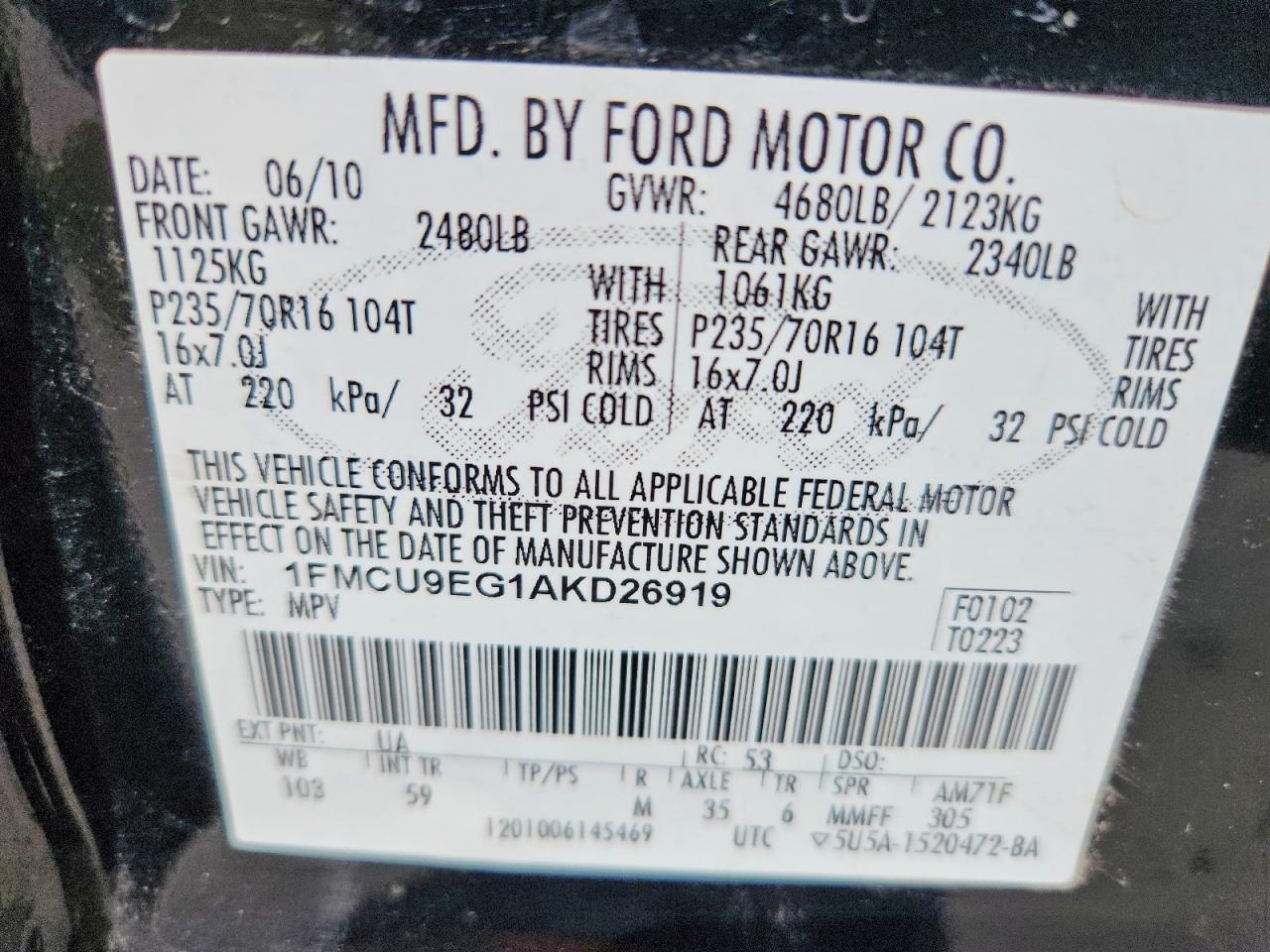 2010 Ford Escape Limited Black vin: 1FMCU9EG1AKD26919