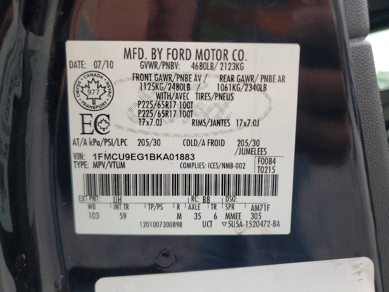 2011 Ford Escape Limited Black vin: 1FMCU9EG1BKA01883