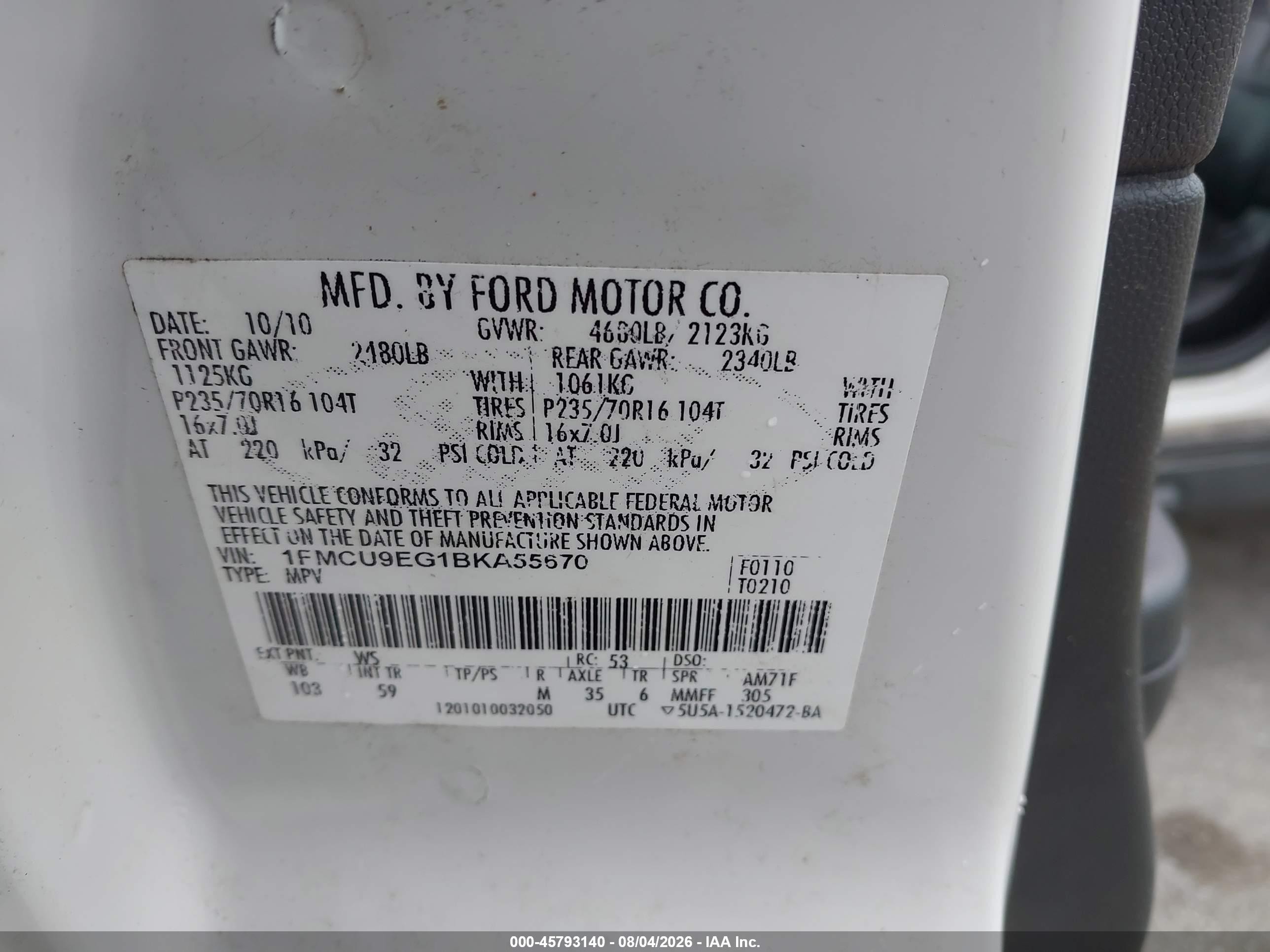 2011 Ford Escape Limited White vin: 1FMCU9EG1BKA55670