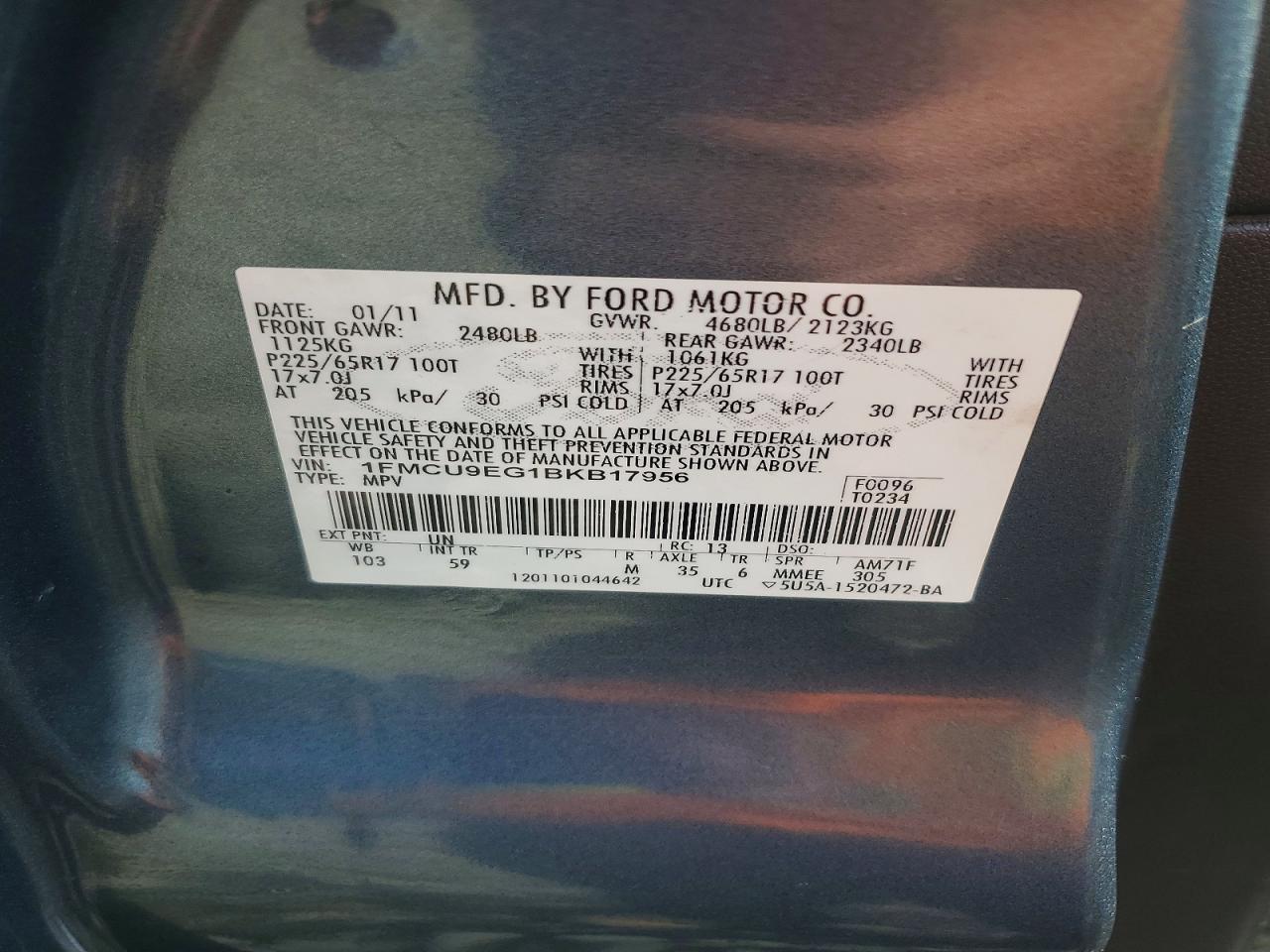 2011 Ford Escape Limited Синий vin: 1FMCU9EG1BKB17956