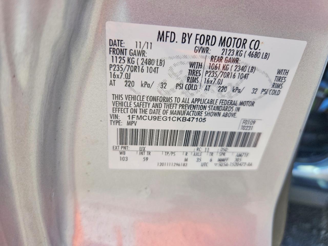 2012 Ford Escape Limited Silver vin: 1FMCU9EG1CKB47105