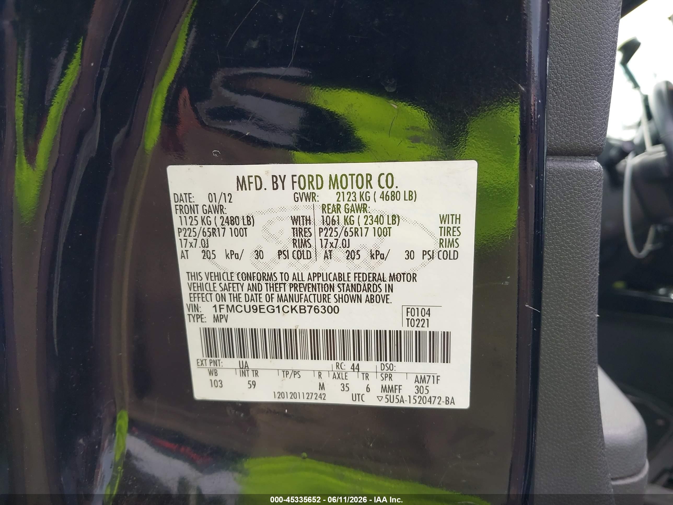 2012 Ford Escape Limited Black vin: 1FMCU9EG1CKB76300
