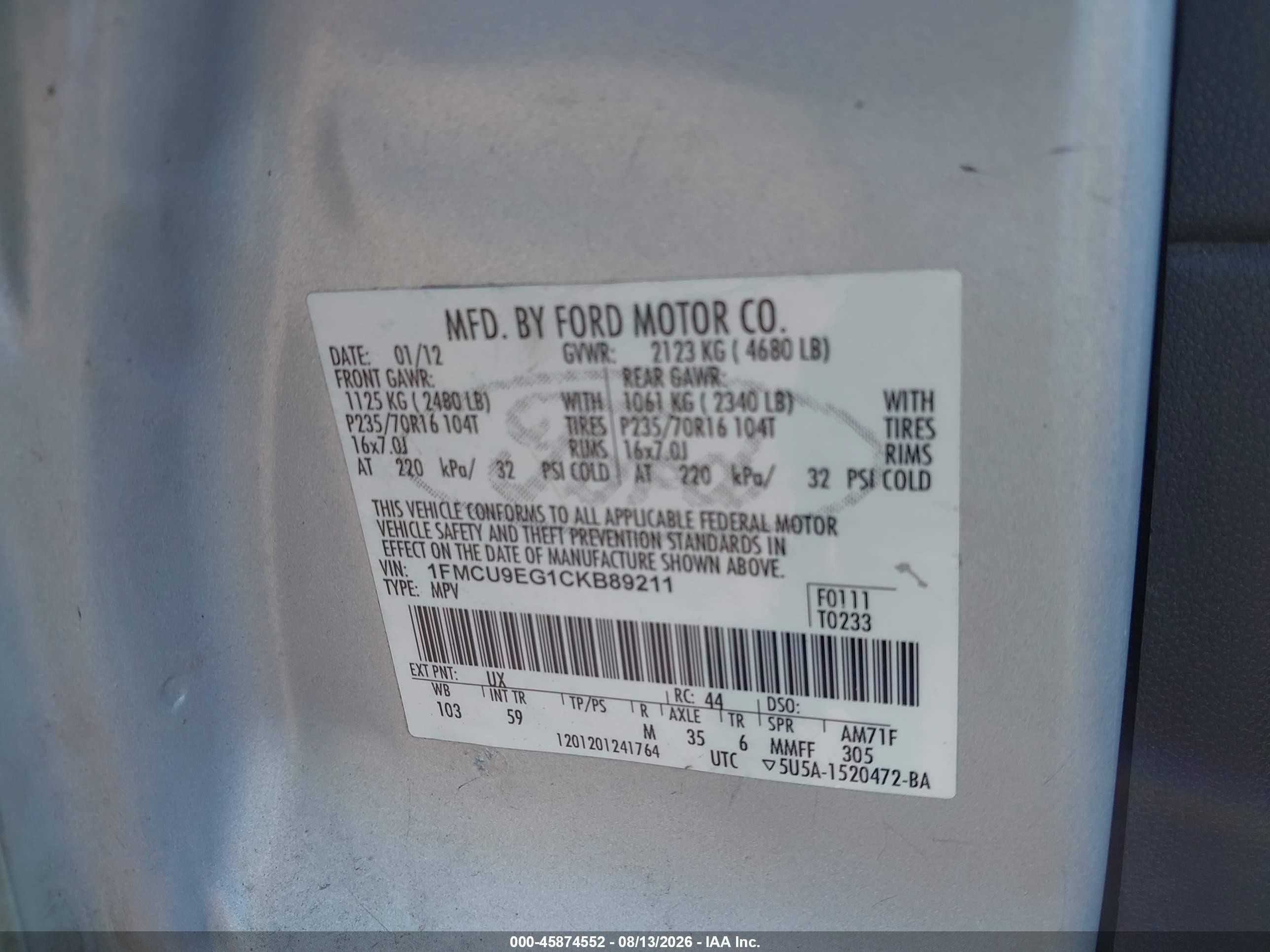 2012 Ford Escape Limited Серебряный vin: 1FMCU9EG1CKB89211