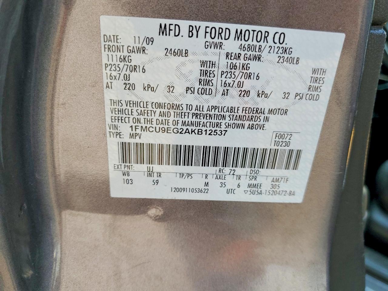 2010 Ford Escape Limited Gray vin: 1FMCU9EG2AKB12537
