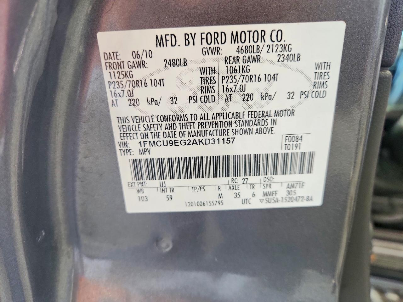 2010 Ford Escape Limited Silver vin: 1FMCU9EG2AKD31157