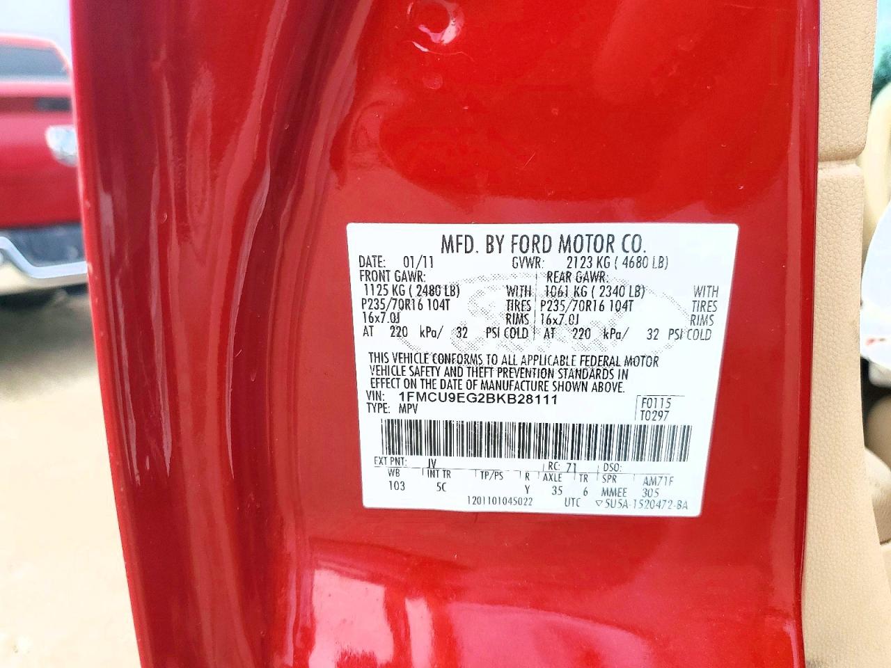 2011 Ford Escape Limited Red vin: 1FMCU9EG2BKB28111