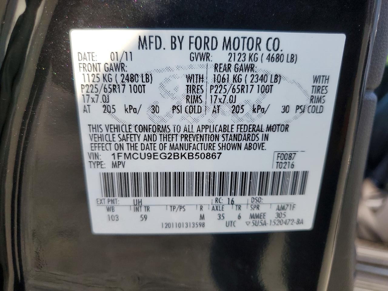 2011 Ford Escape Limited Черный vin: 1FMCU9EG2BKB50867