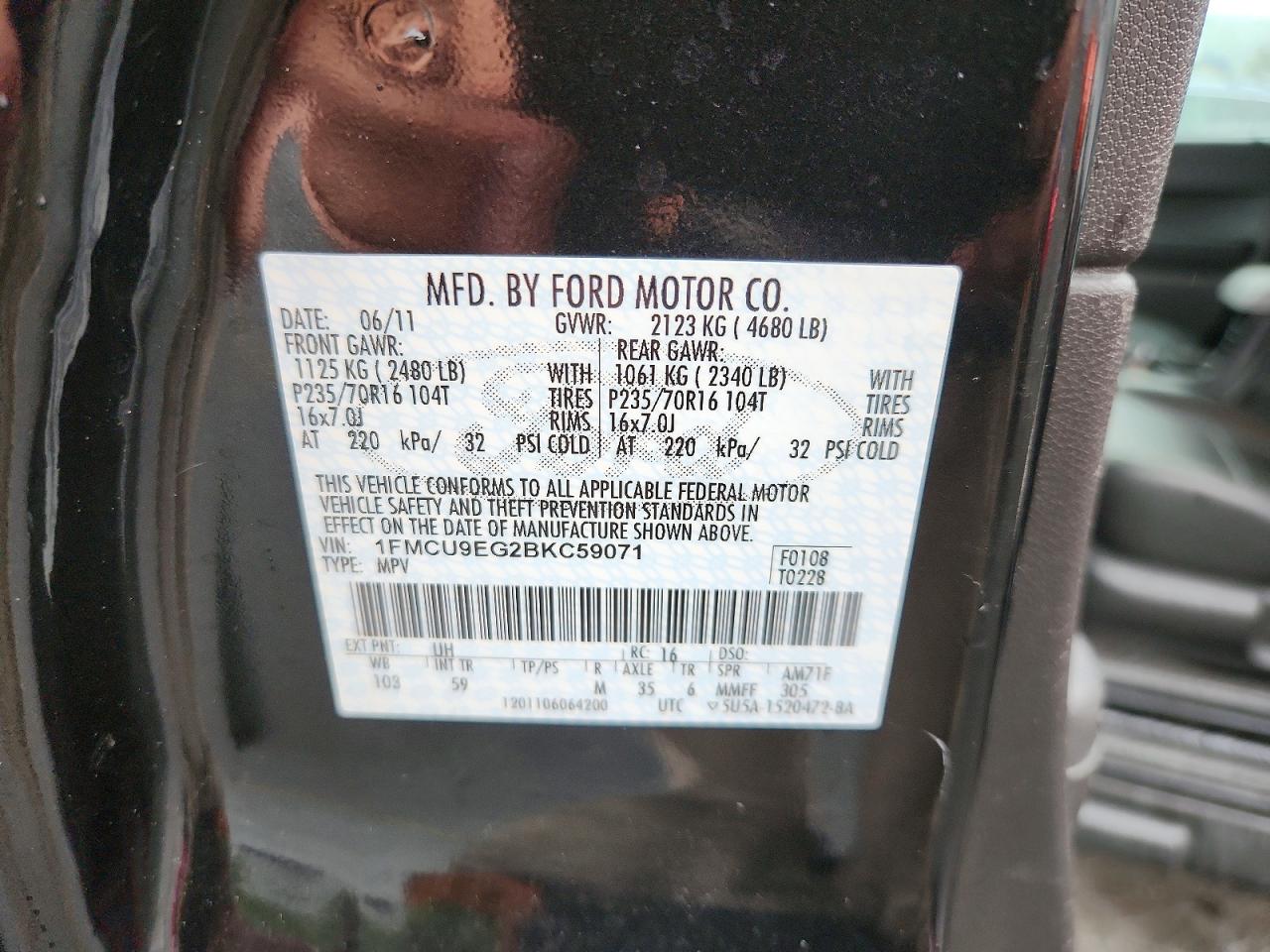 2011 Ford Escape Limited Black vin: 1FMCU9EG2BKC59071