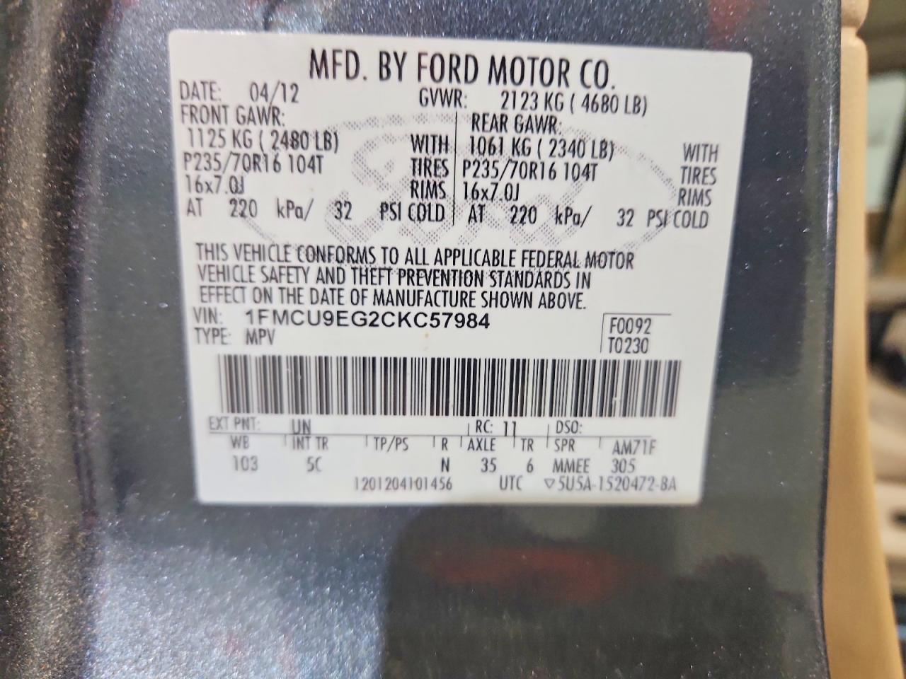 2012 Ford Escape Limited Blue vin: 1FMCU9EG2CKC57984