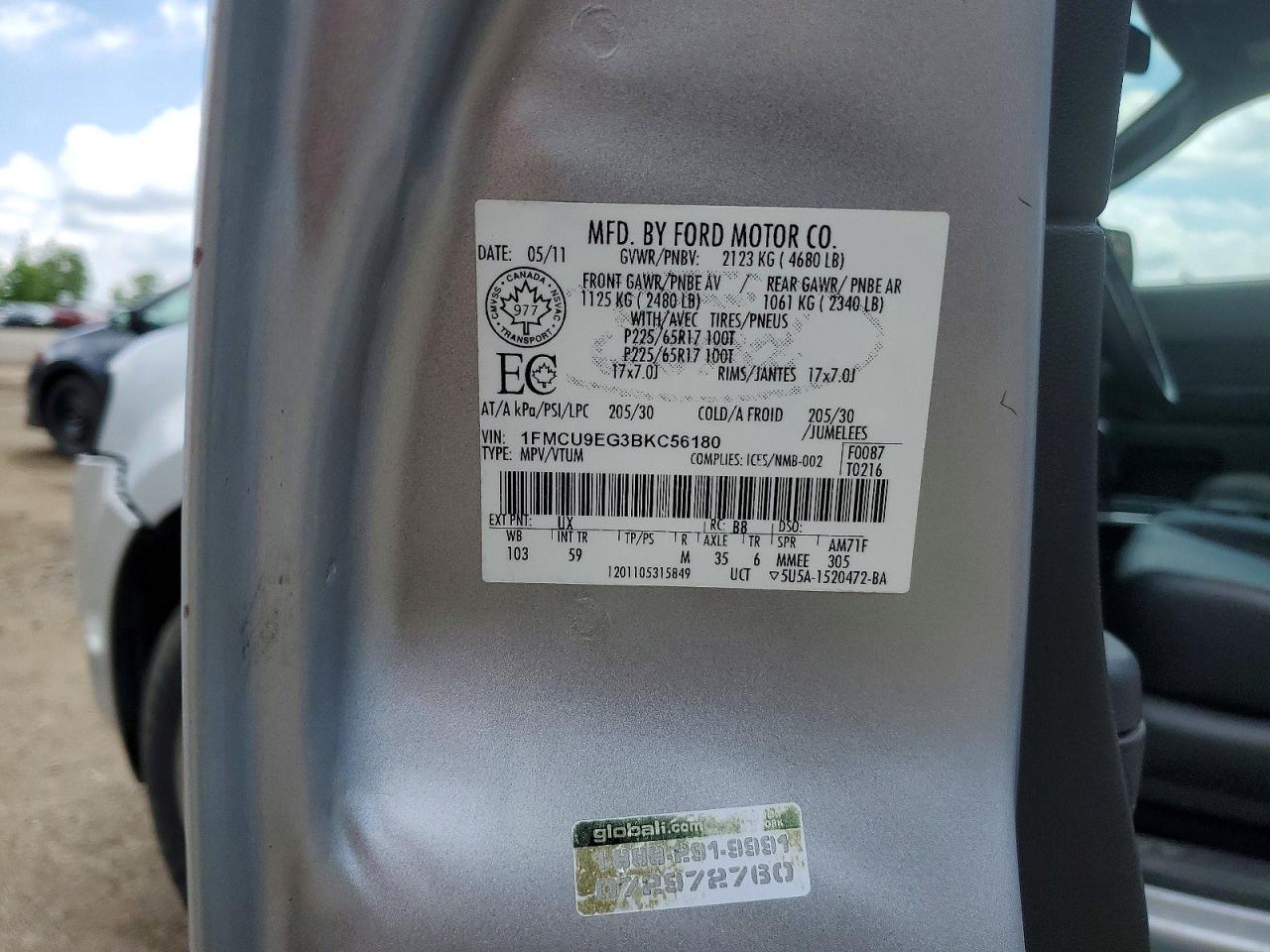 2011 Ford Escape Limited Silver vin: 1FMCU9EG3BKC56180