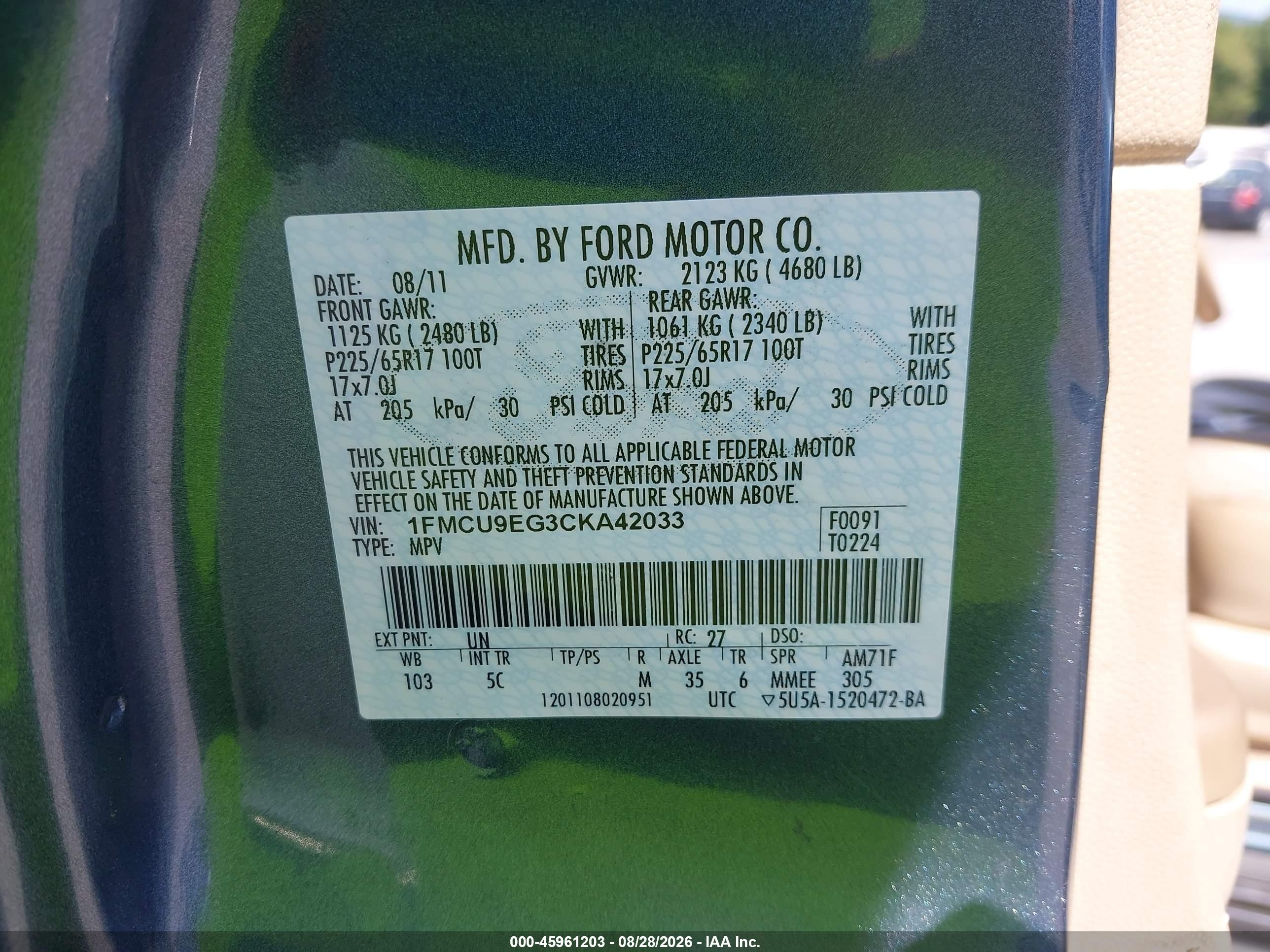 2012 Ford Escape Limited Blue vin: 1FMCU9EG3CKA42033