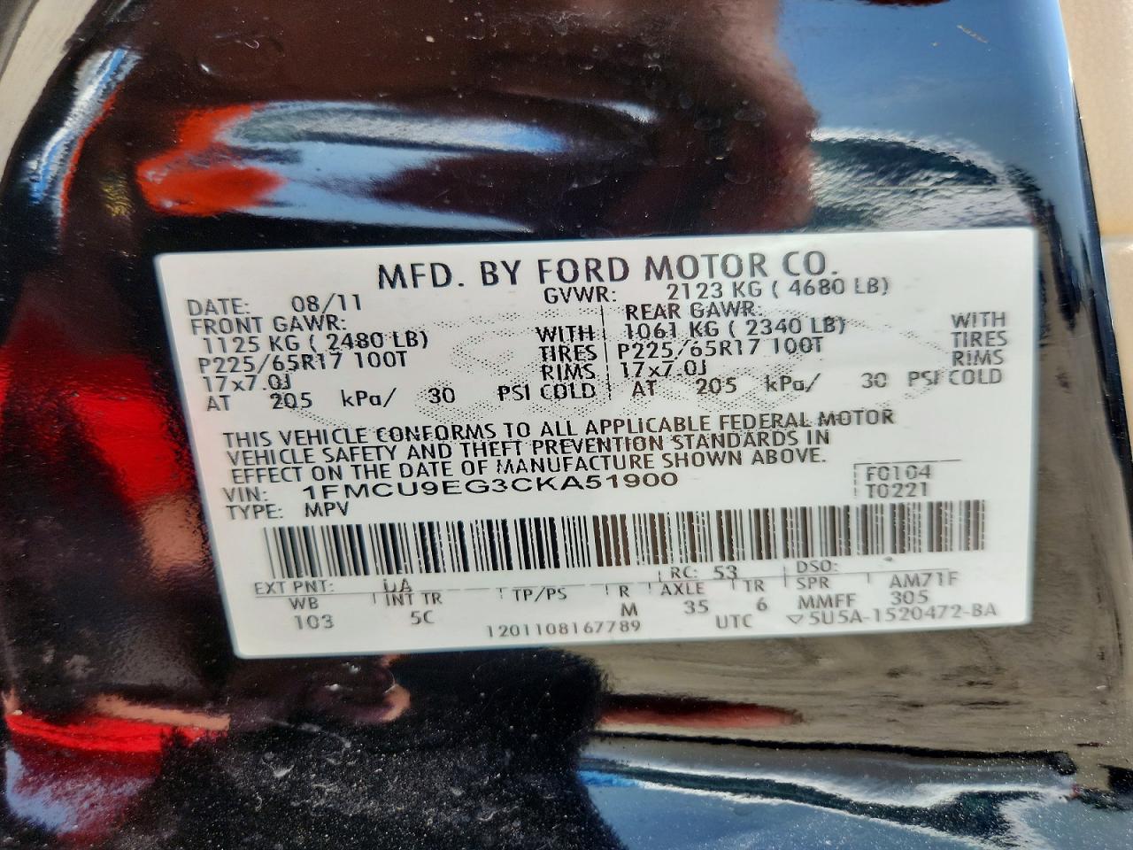 2012 Ford Escape Limited Black vin: 1FMCU9EG3CKA51900