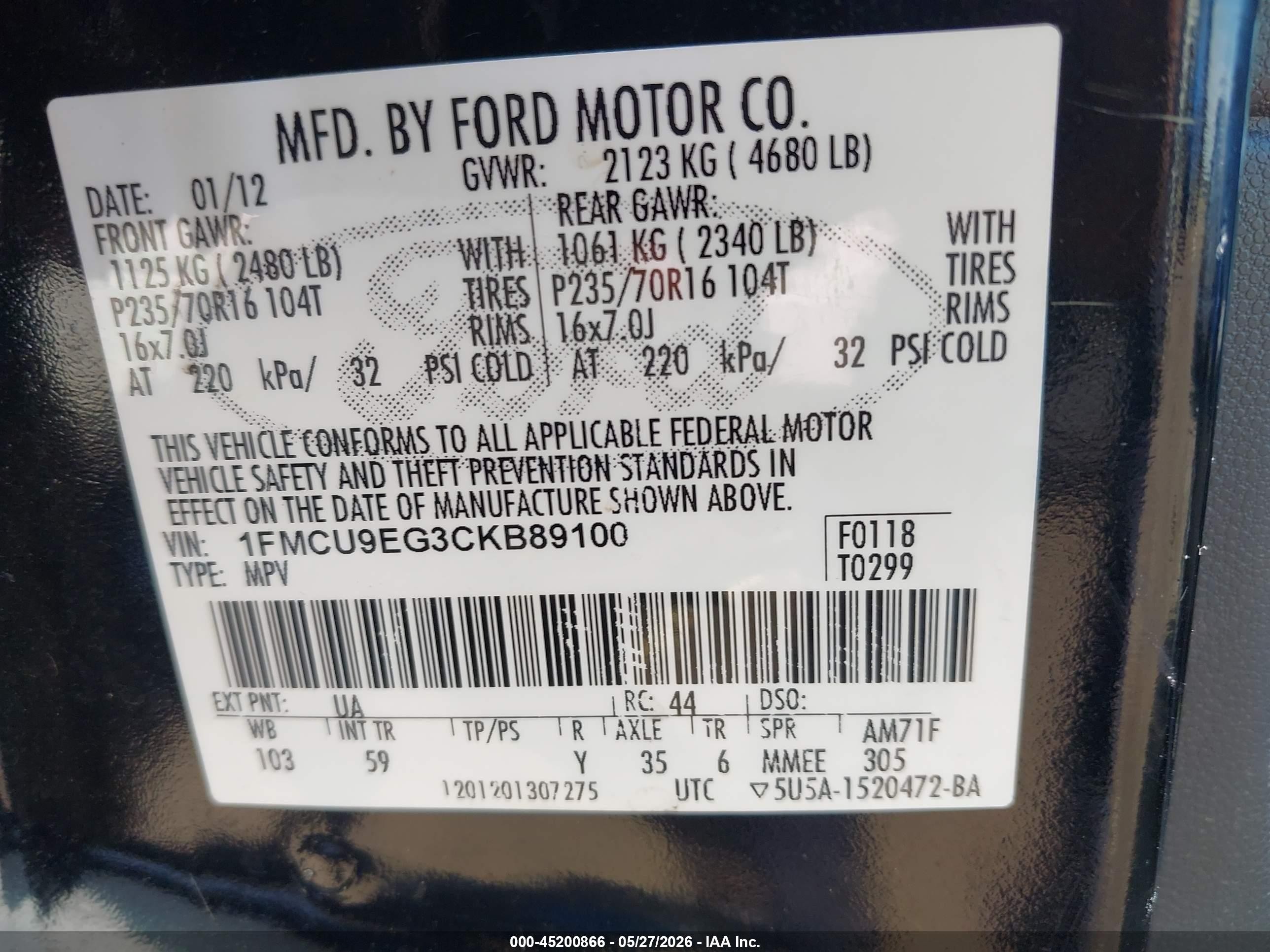 2012 Ford Escape Limited Black vin: 1FMCU9EG3CKB89100