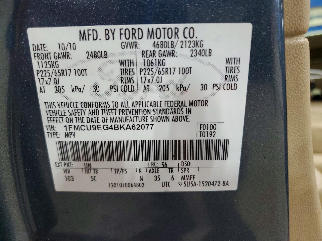 2011 Ford Escape Limited Blue vin: 1FMCU9EG4BKA62077