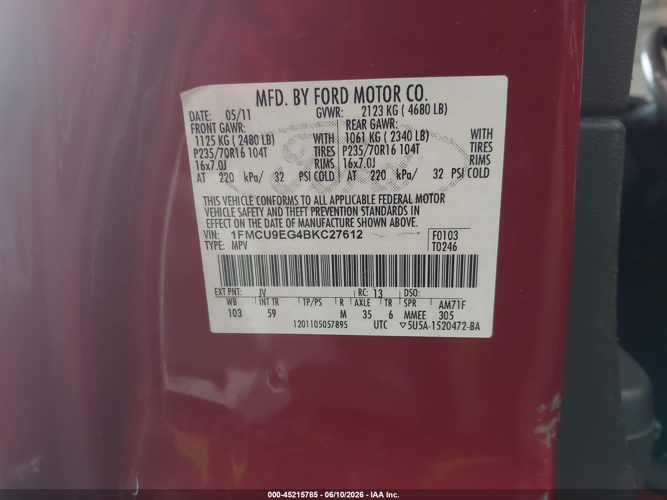 2011 Ford Escape Limited Red vin: 1FMCU9EG4BKC27612
