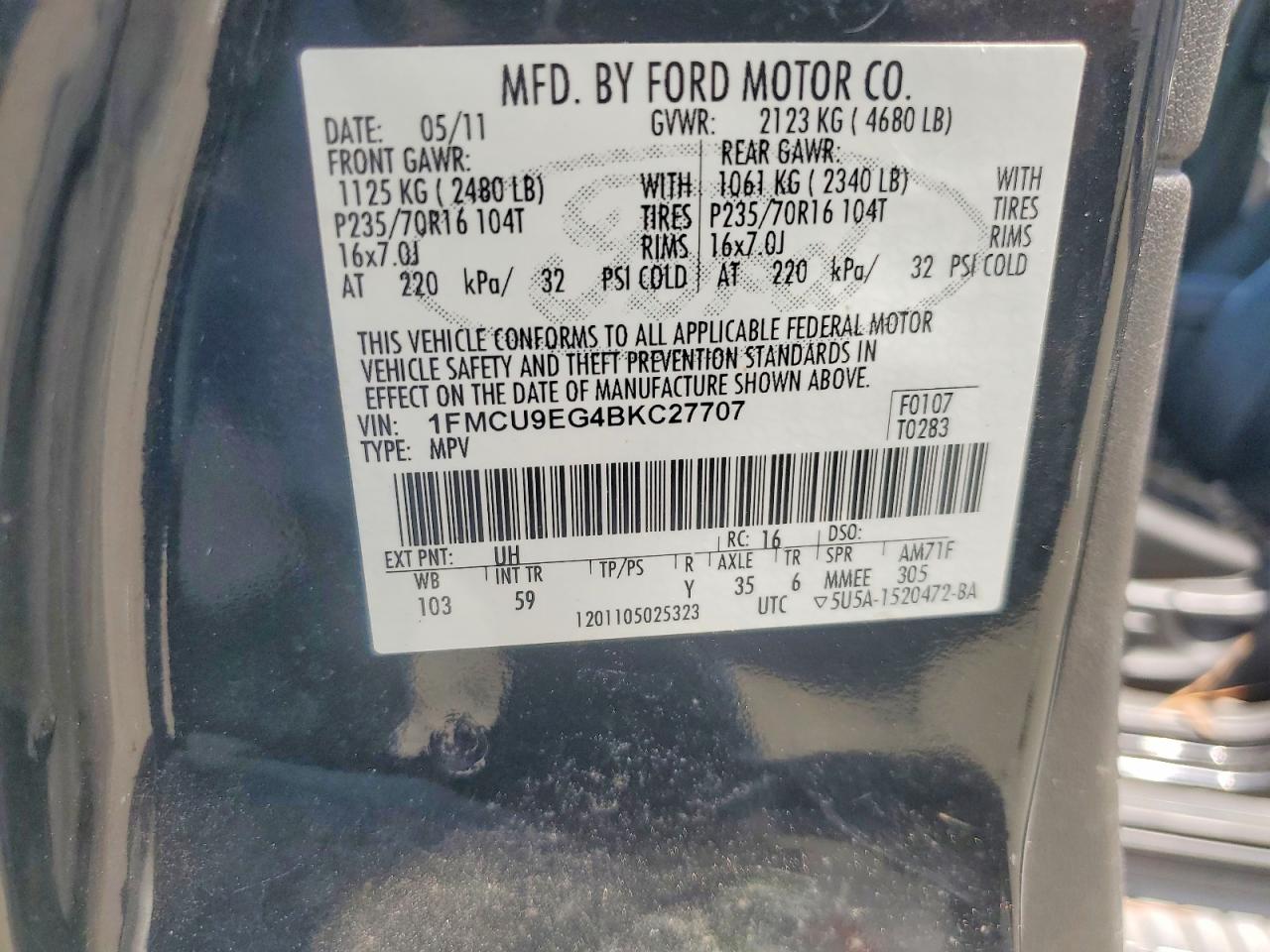 2011 Ford Escape Limited Черный vin: 1FMCU9EG4BKC27707