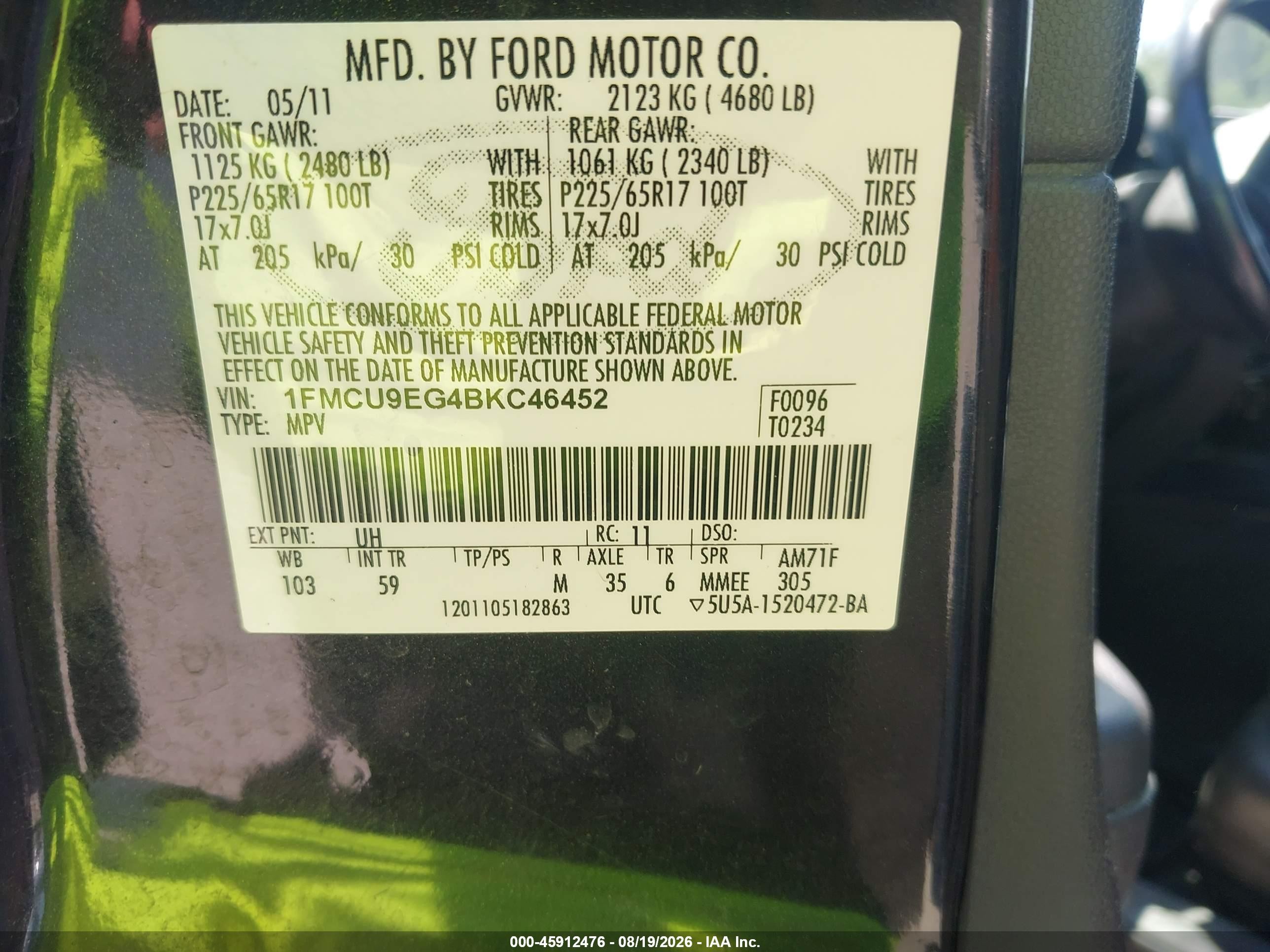 2011 Ford Escape Limited Черный vin: 1FMCU9EG4BKC46452