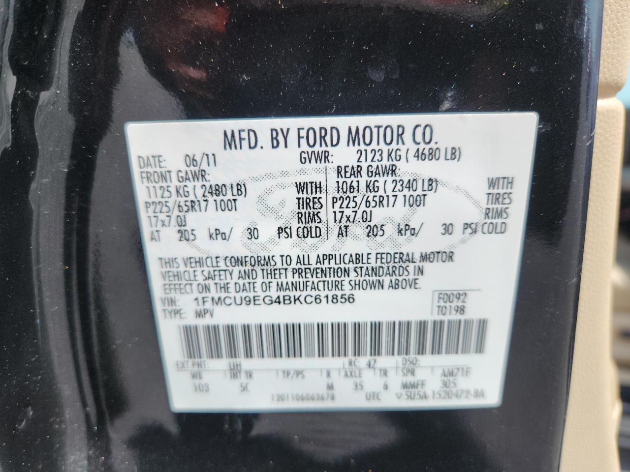 2011 Ford Escape Limited Black vin: 1FMCU9EG4BKC61856