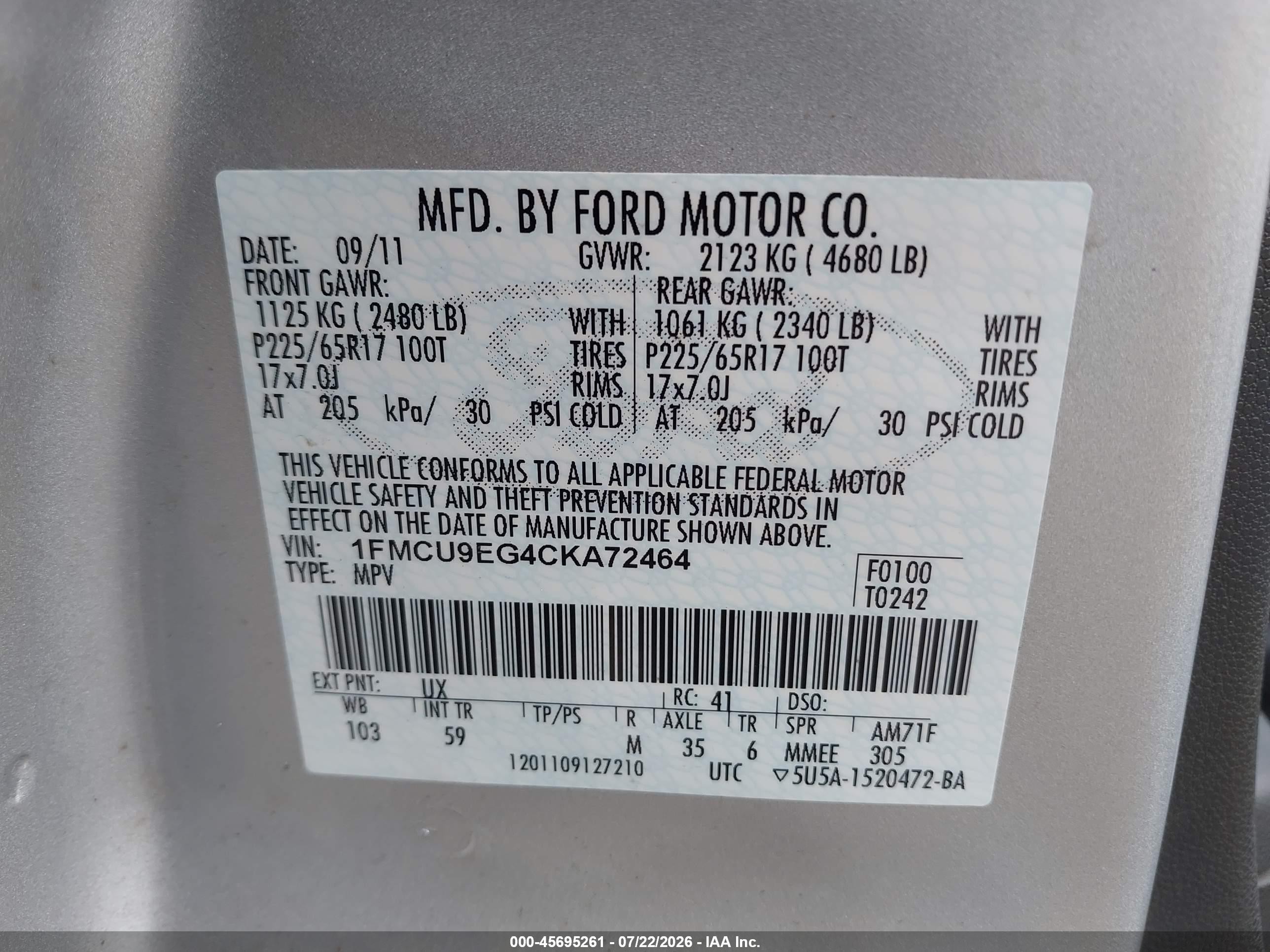 2012 Ford Escape Limited Серебряный vin: 1FMCU9EG4CKA72464