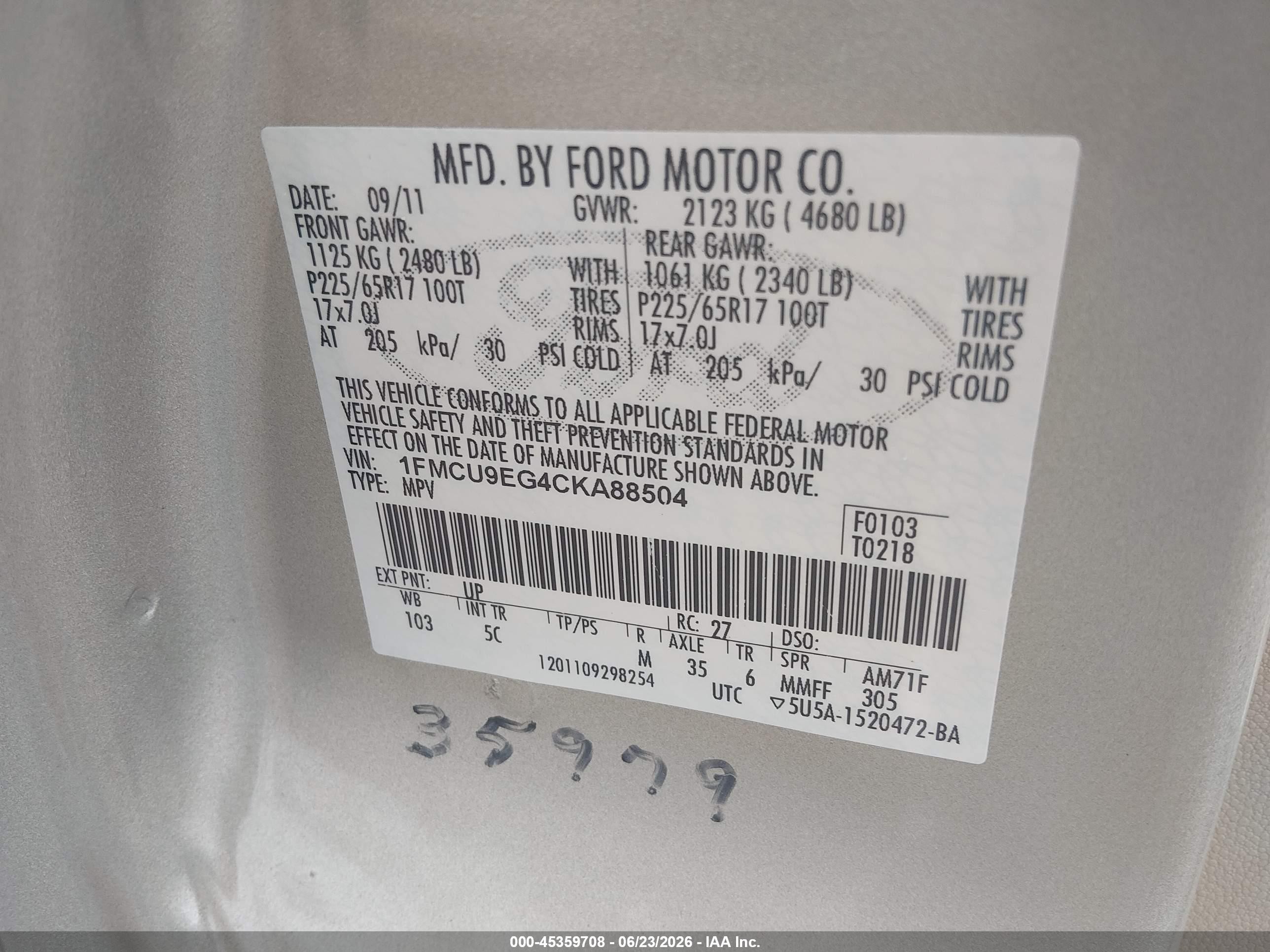 2012 Ford Escape Limited Gold vin: 1FMCU9EG4CKA88504